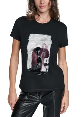 DKNY Women's NY Girl Graphic Short Sleeve T-Shirt, Black, Small