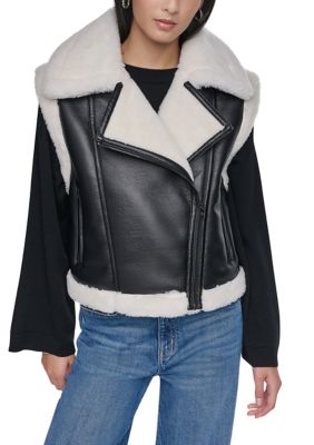 DKNY Women's Asymmetrical Sherpa Vest, XS