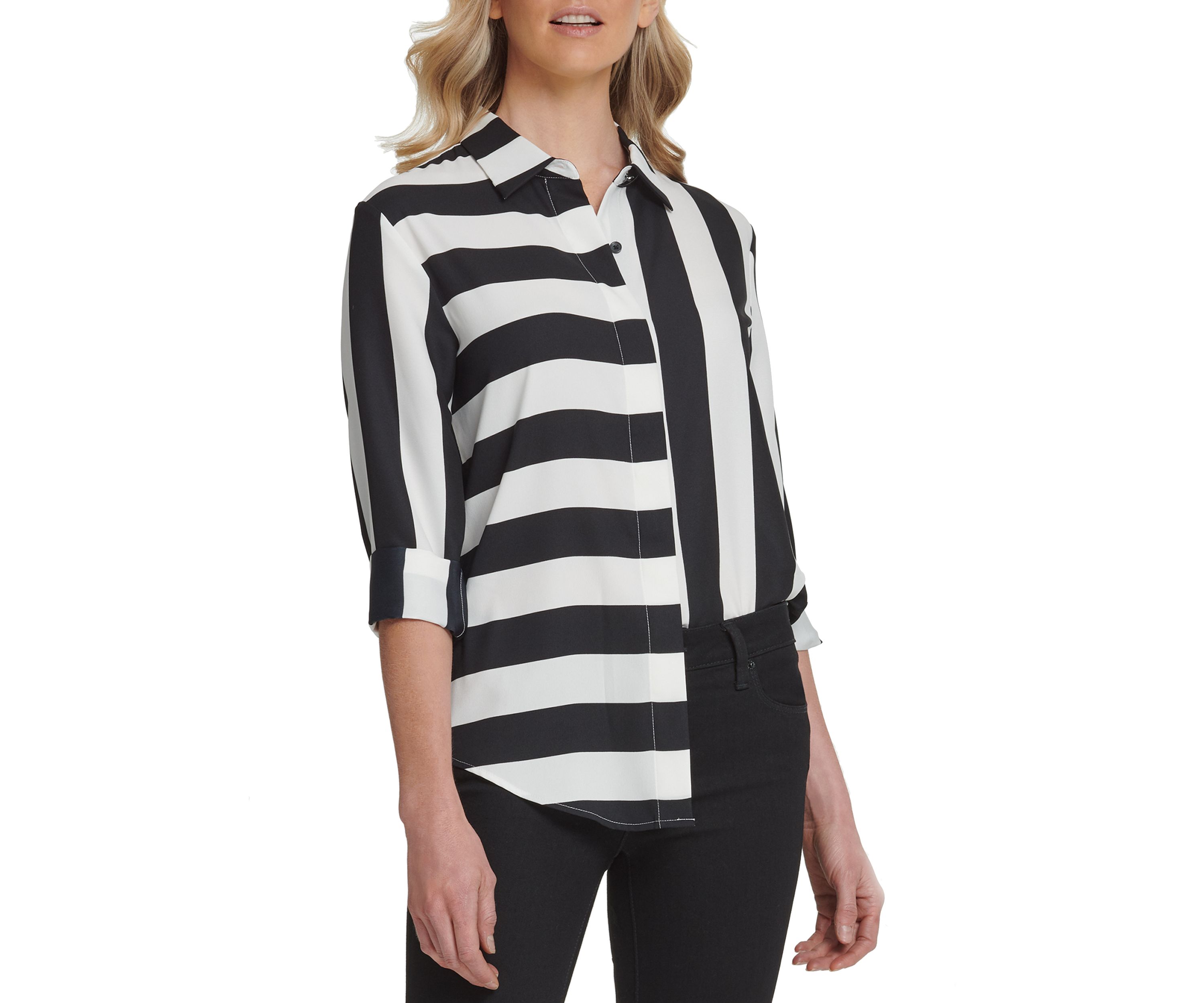 Foundation Long Sleeve Button Through Top with Step Hem