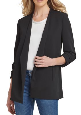 DKNY Women's Foundation Long Sleeve Open Front Jacket with Pockets, Black, Large
