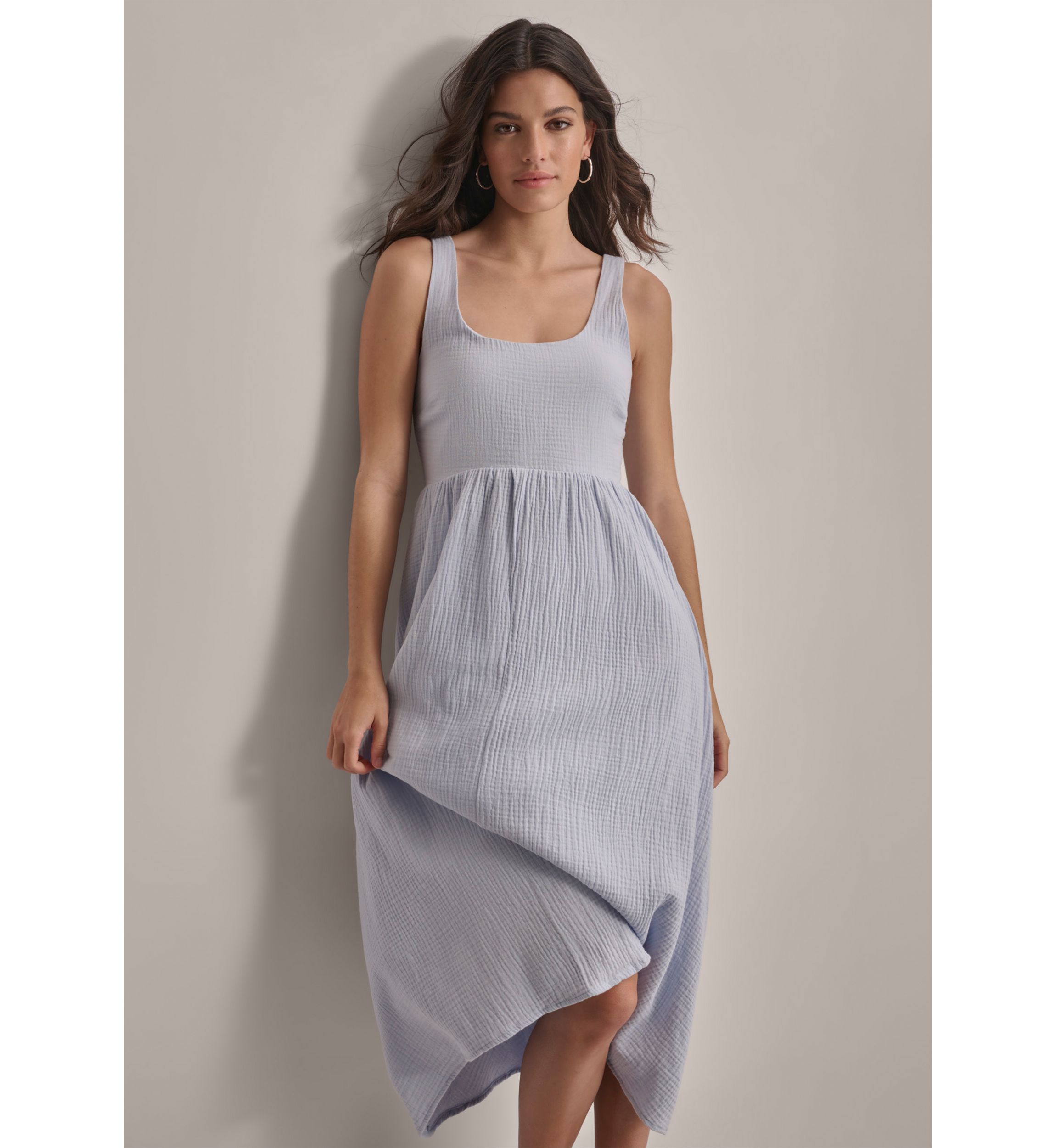 Womens Sleeveless Empire Gauze Midi Dress