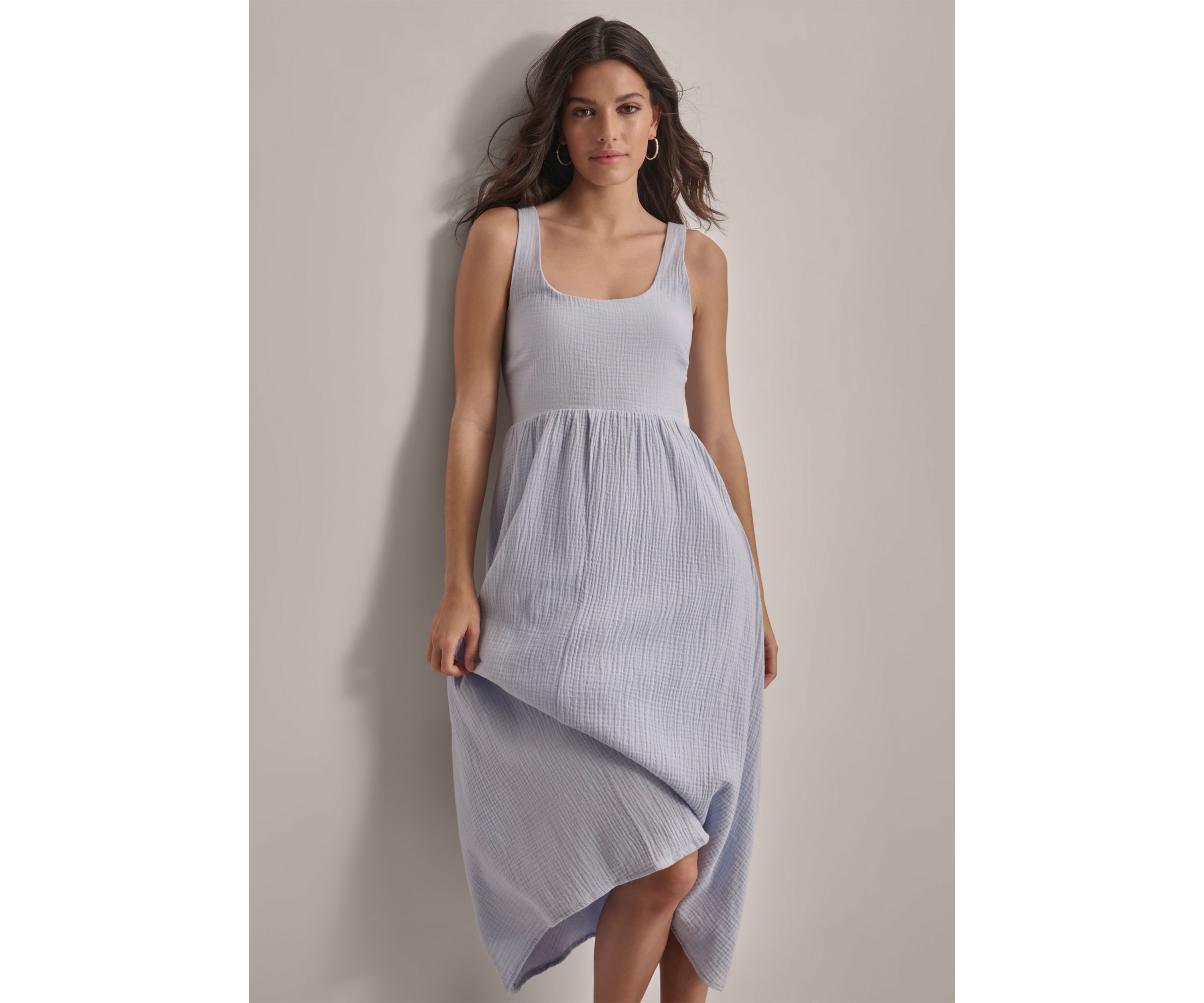 Womens Sleeveless Empire Gauze Midi Dress