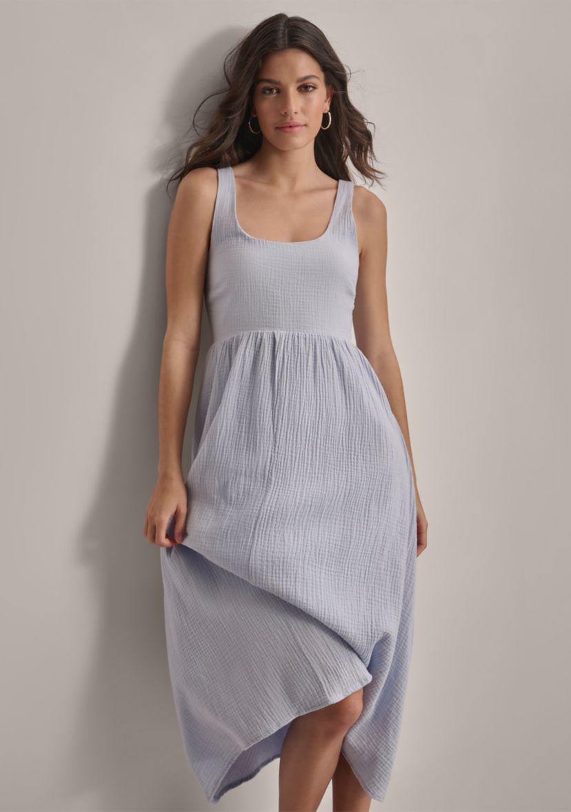 Womens Sleeveless Empire Gauze Midi Dress