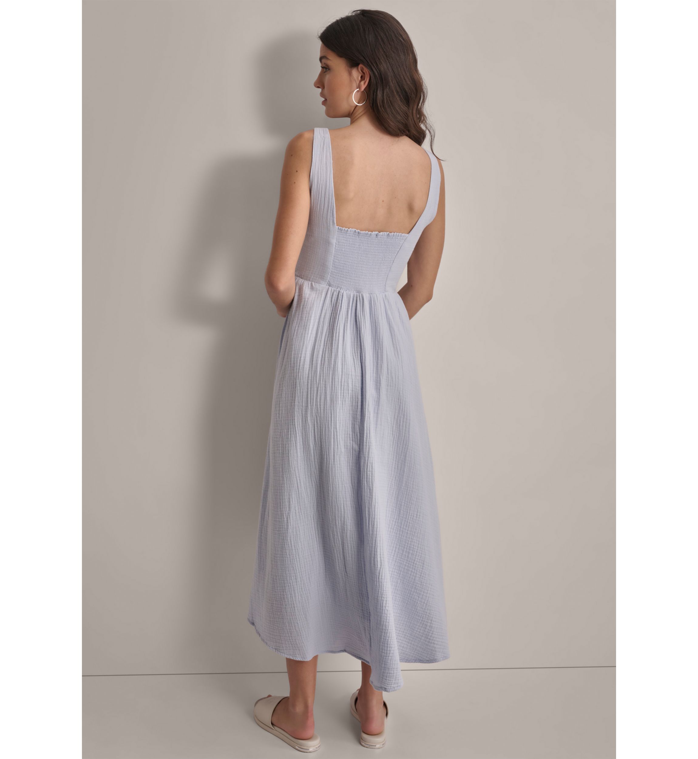 Womens Sleeveless Empire Gauze Midi Dress