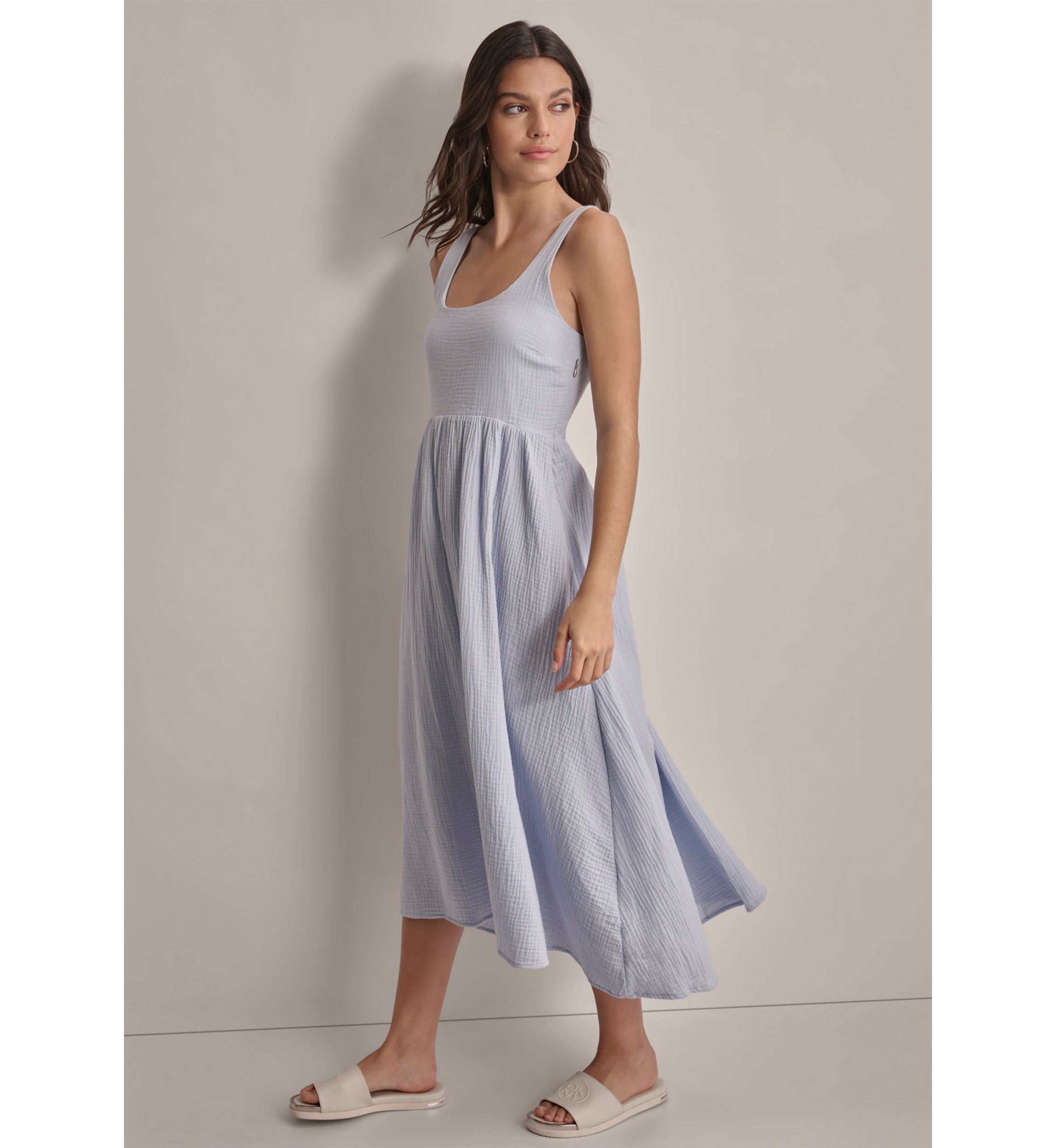 Womens Sleeveless Empire Gauze Midi Dress