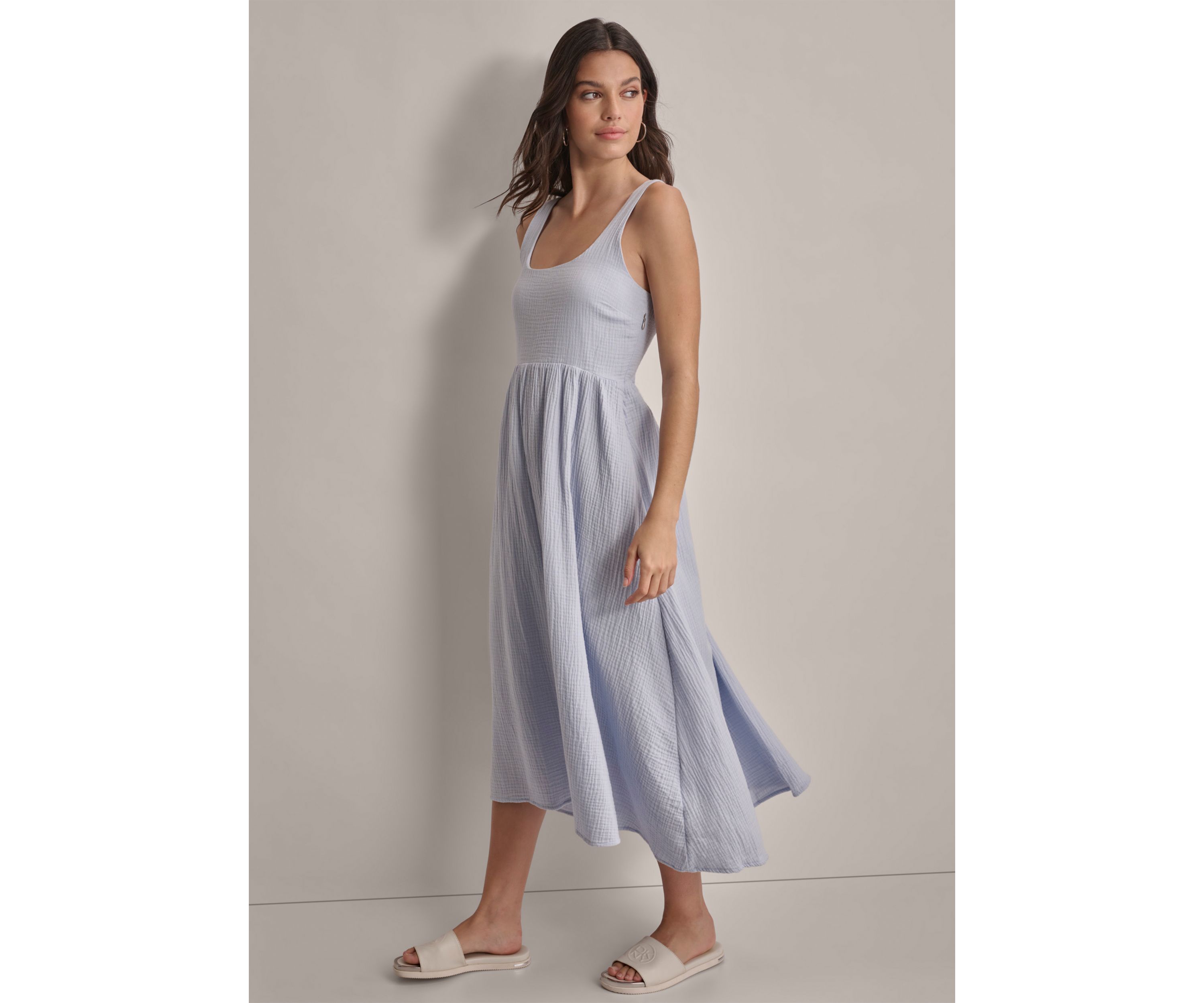 Womens Sleeveless Empire Gauze Midi Dress