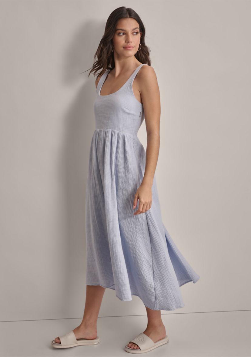 Womens Sleeveless Empire Gauze Midi Dress