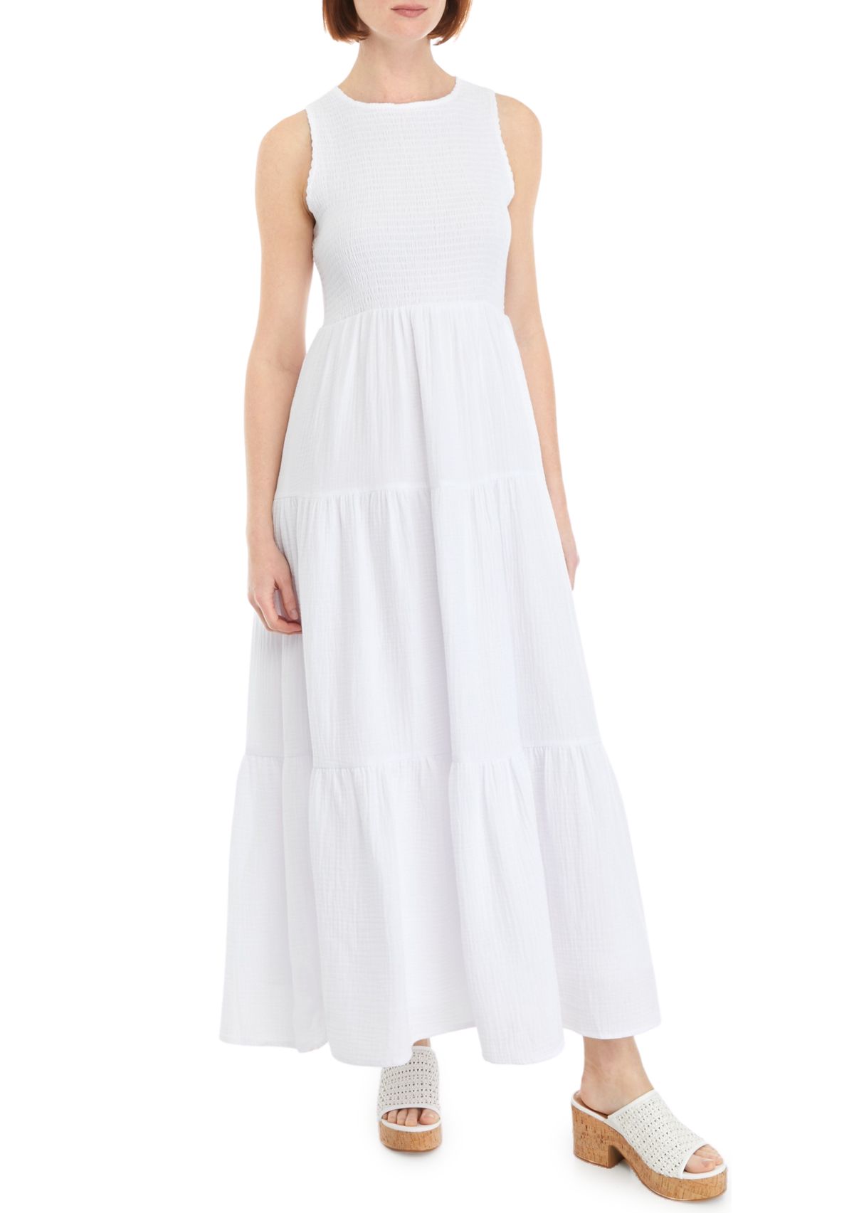 Womens Sleeveless Gauze Tier Midi Dress