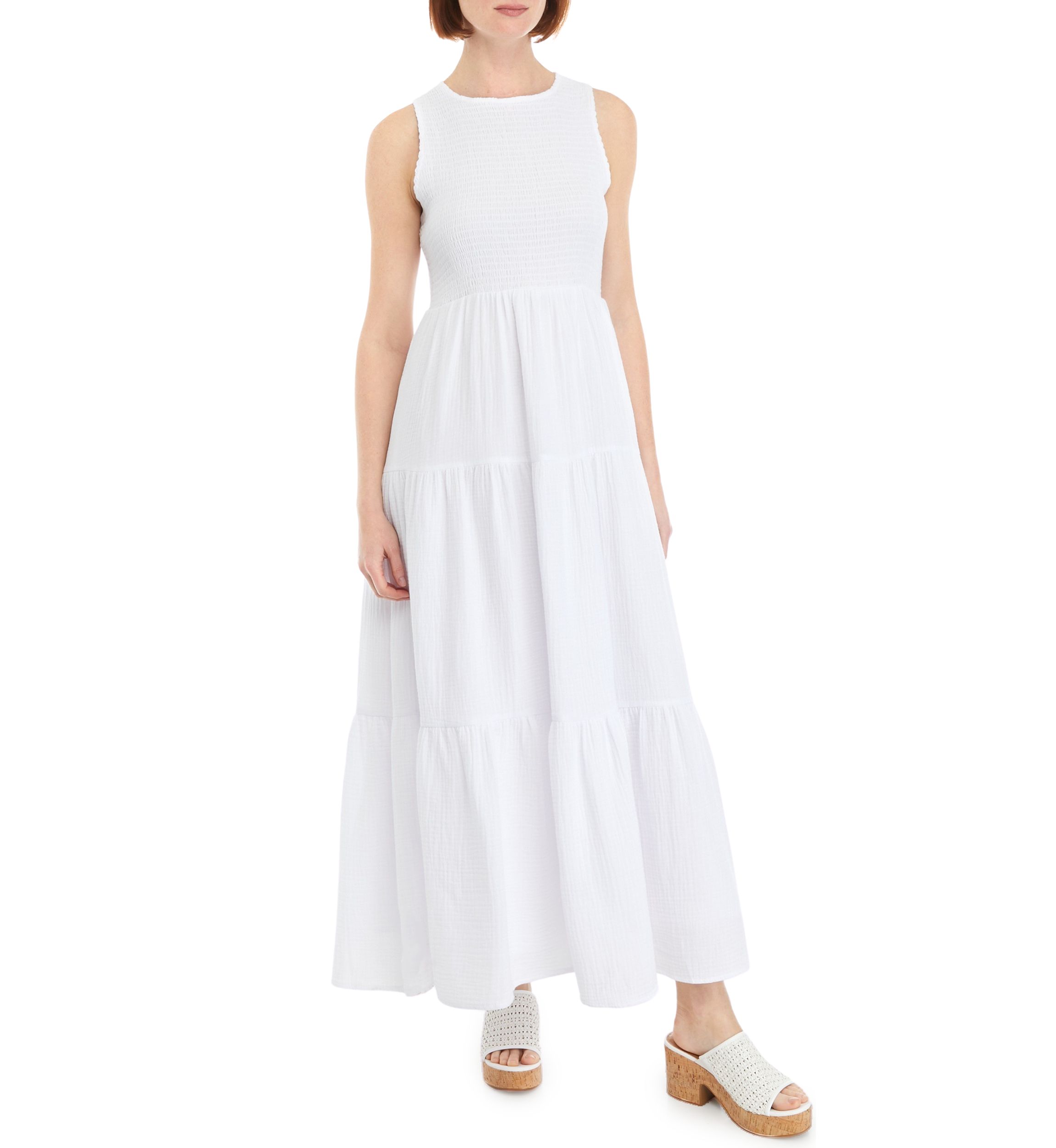 Womens Sleeveless Gauze Tier Midi Dress