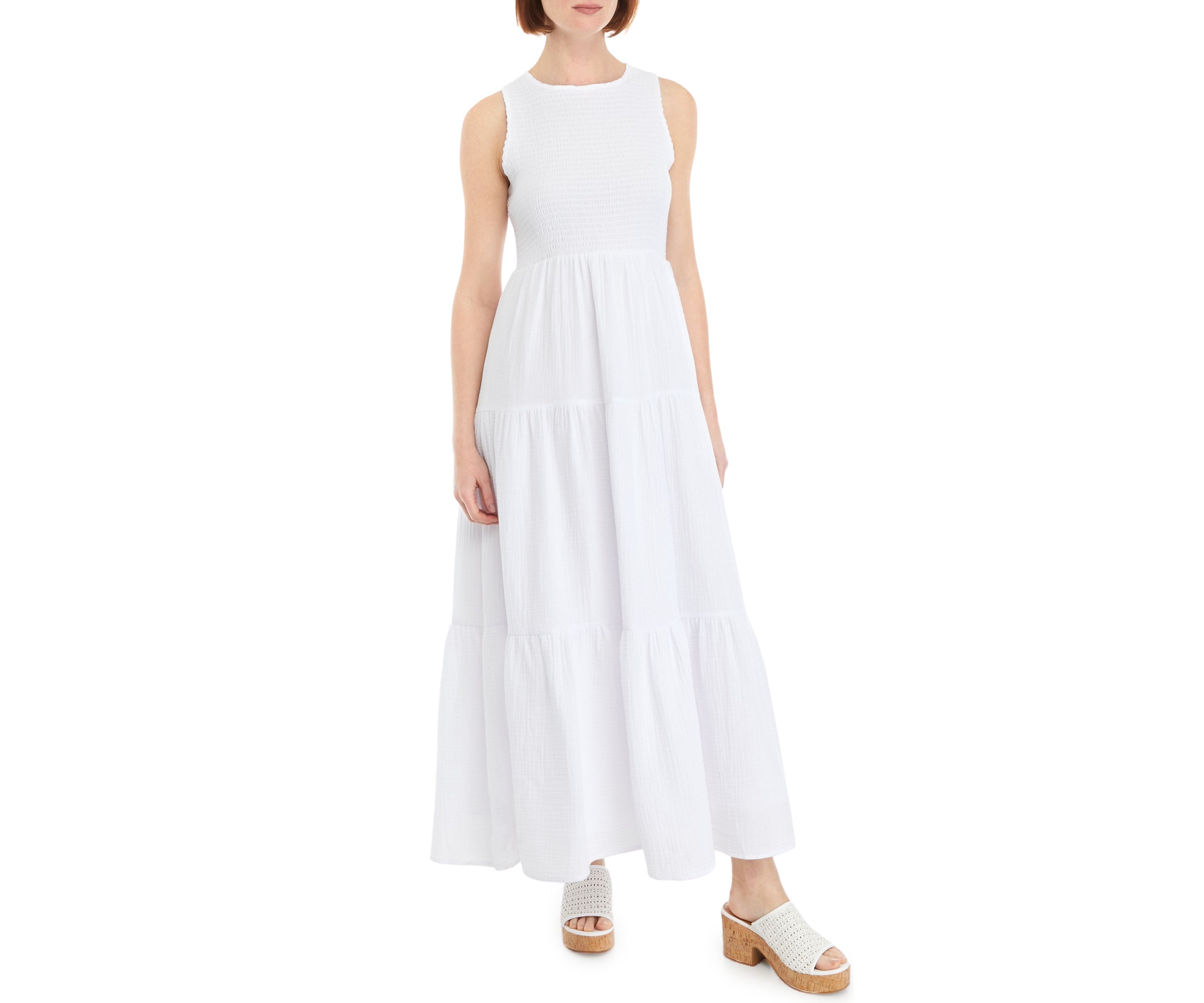 Womens Sleeveless Gauze Tier Midi Dress