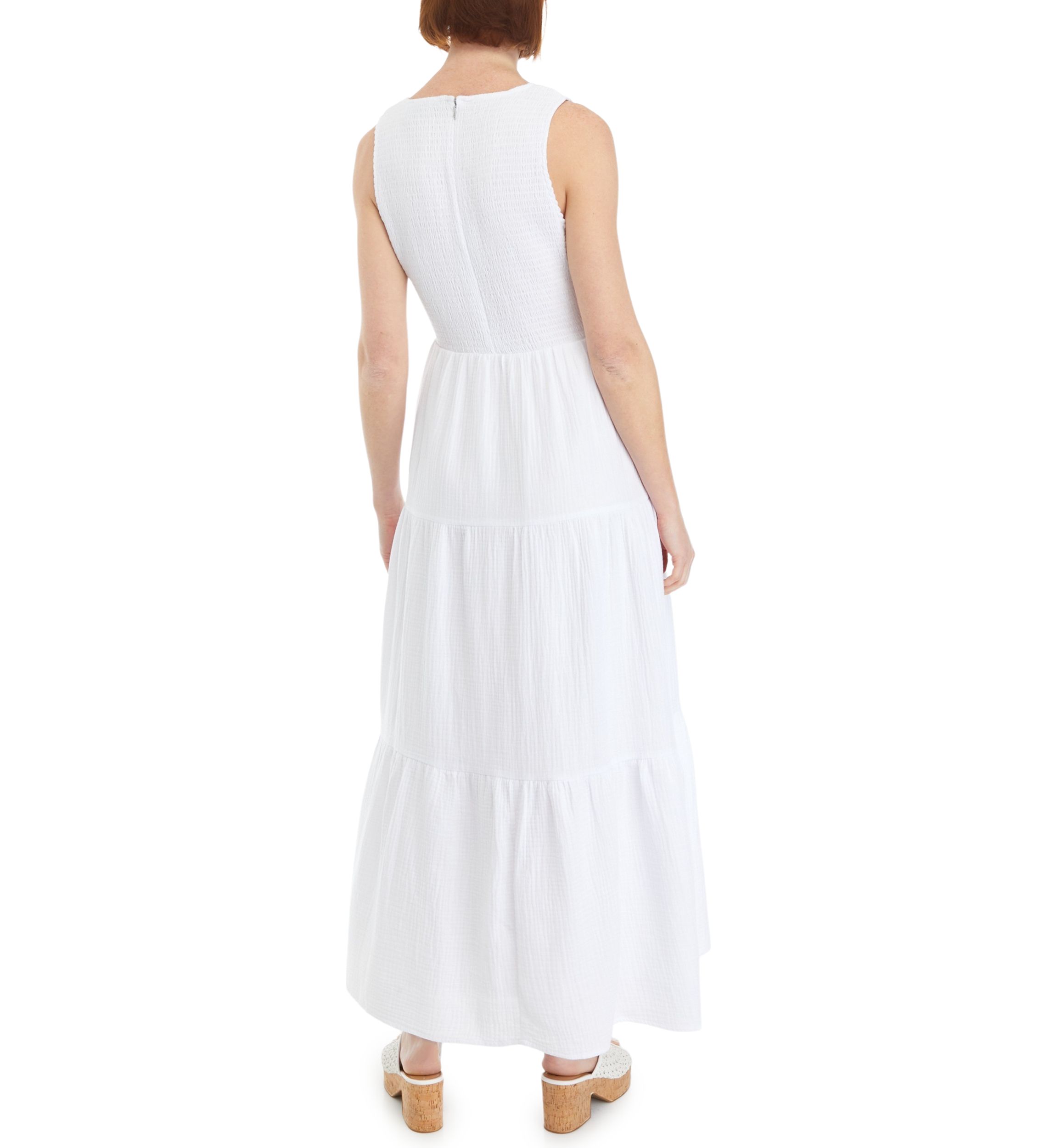 Womens Sleeveless Gauze Tier Midi Dress