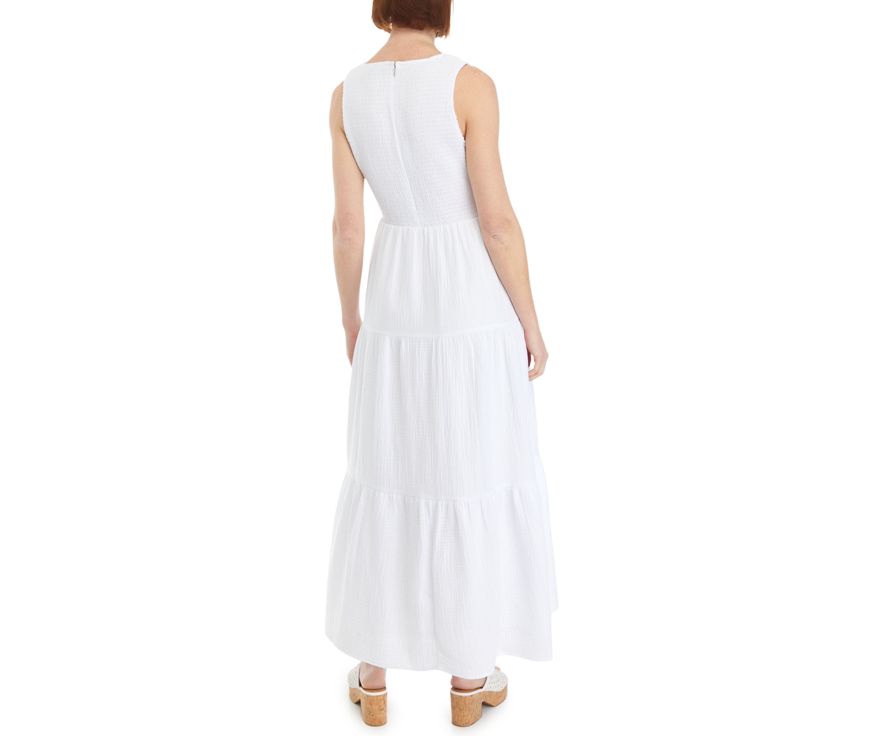 Womens Sleeveless Gauze Tier Midi Dress