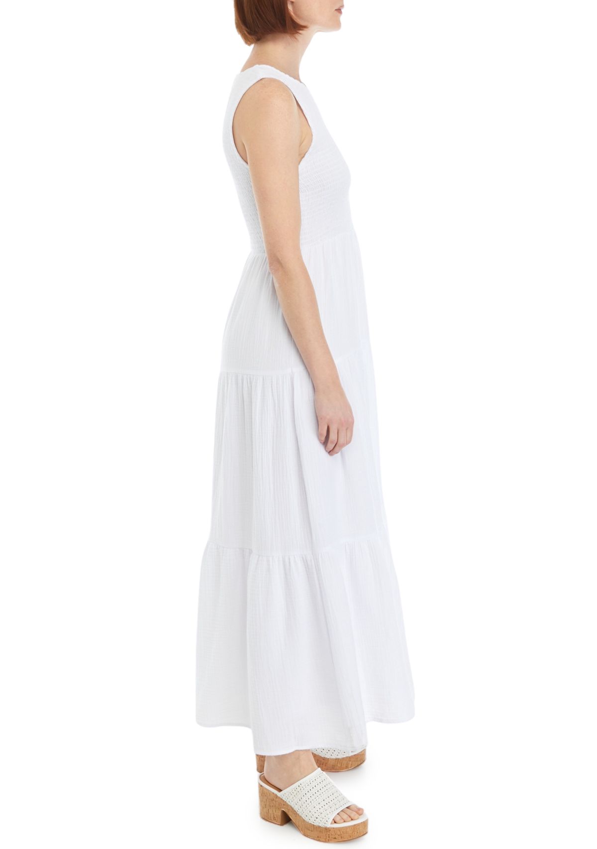 Womens Sleeveless Gauze Tier Midi Dress