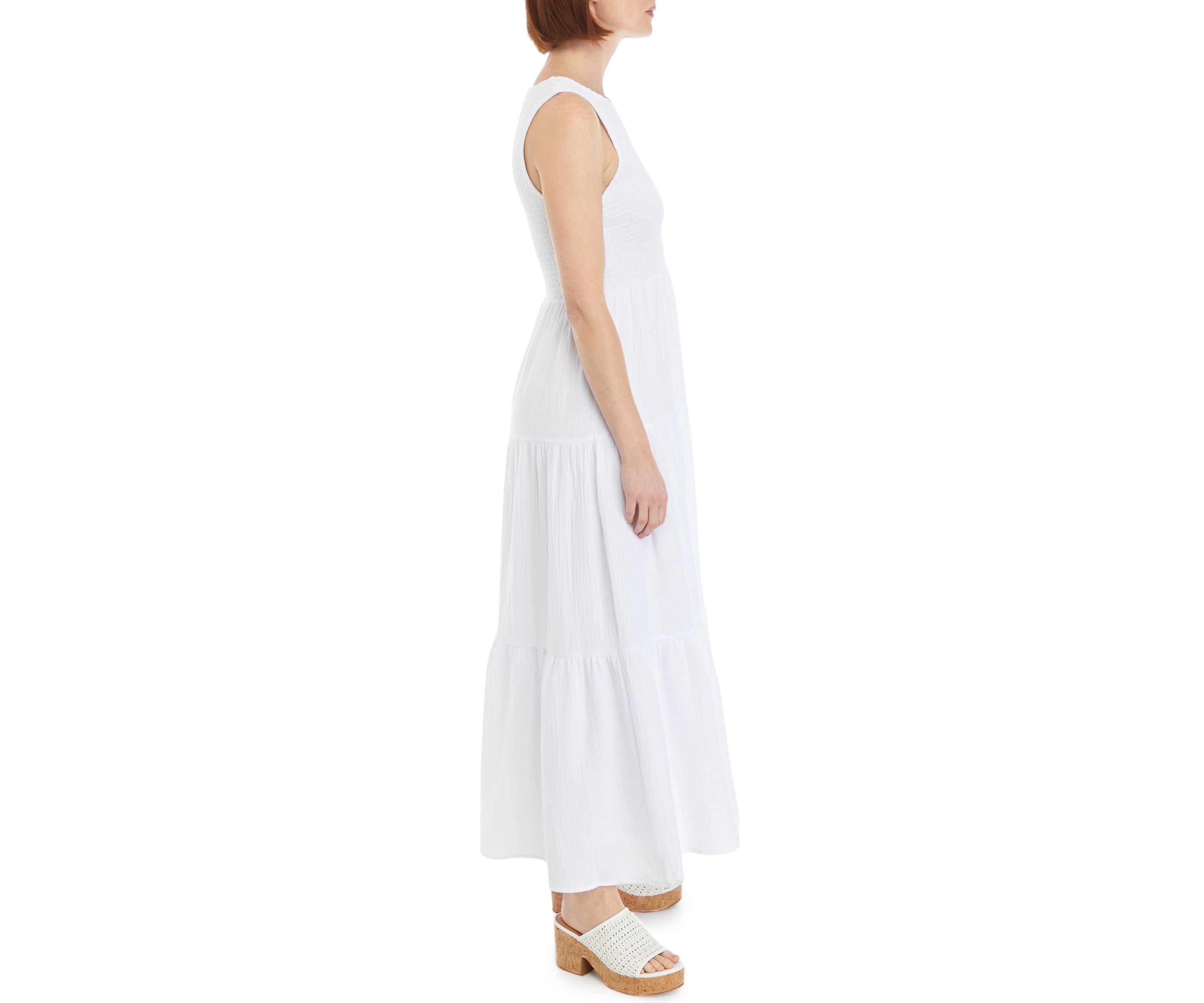 Womens Sleeveless Gauze Tier Midi Dress