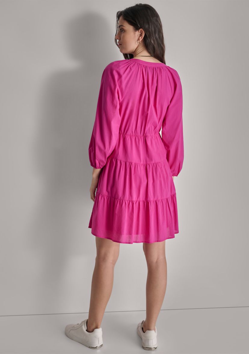 Womens 3/4 Sleeve Split Neck Tiered Skirt 