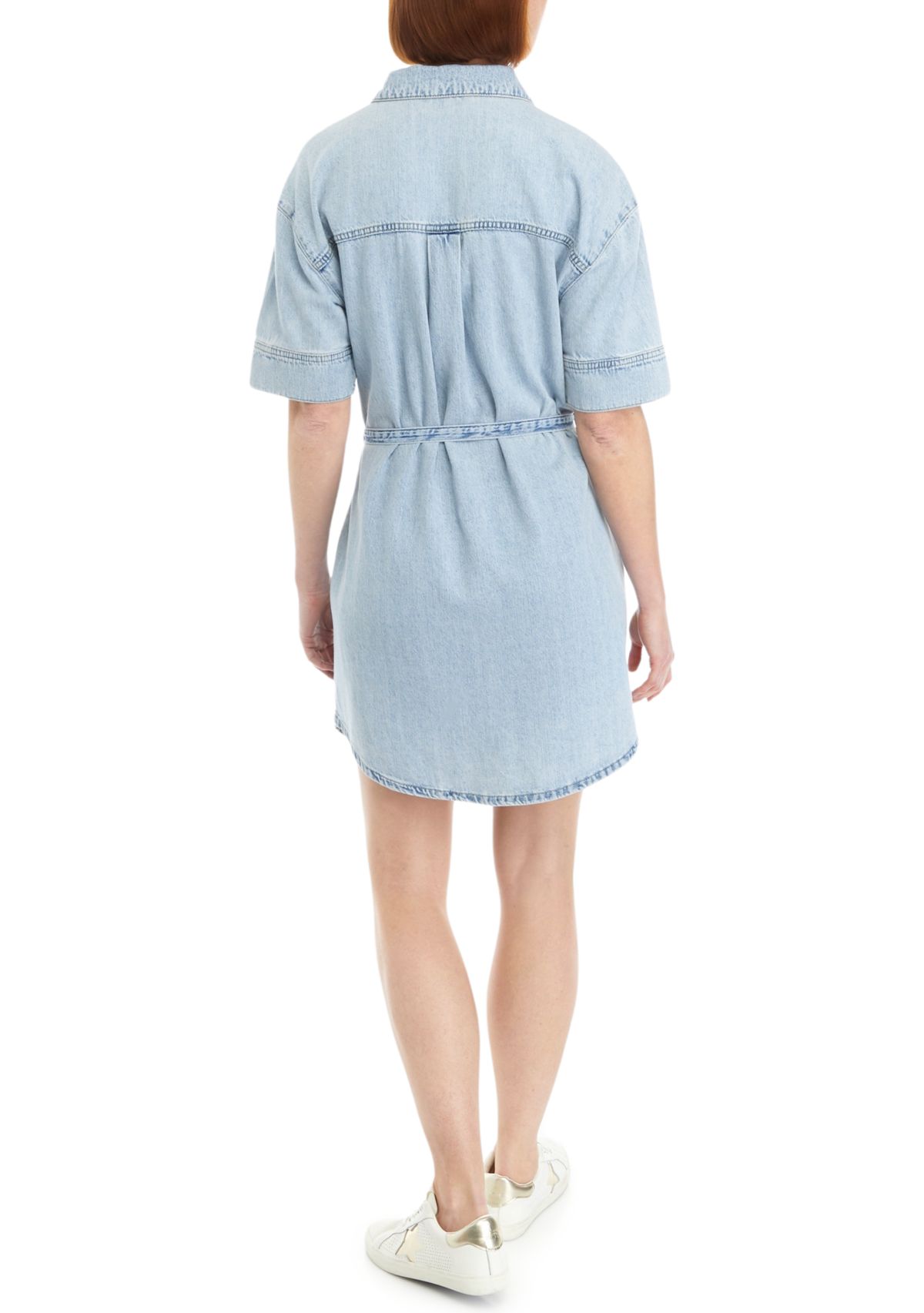Womens Short Sleeve Tie Front Denim Shirtdress