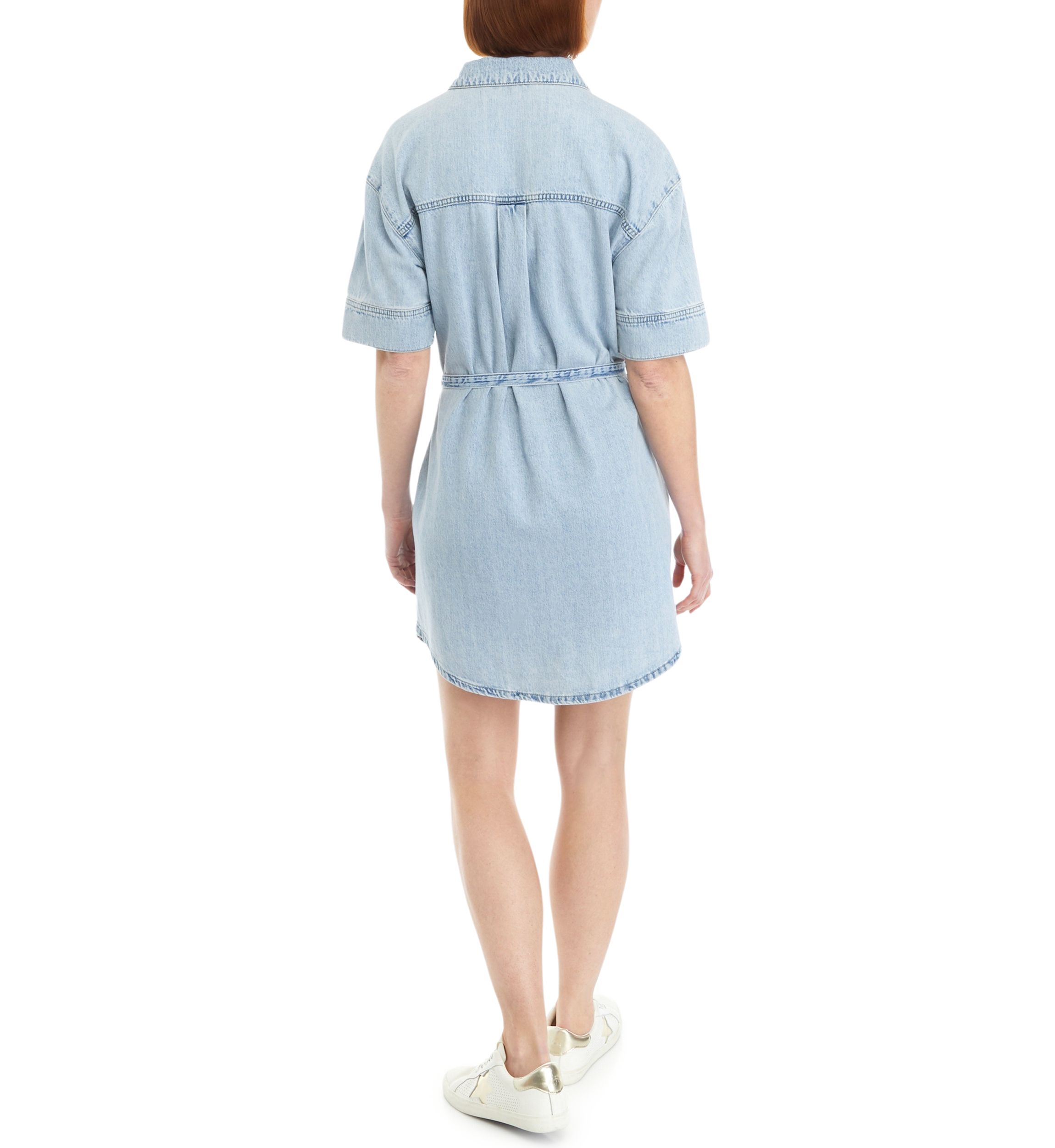 Womens Short Sleeve Tie Front Denim Shirtdress