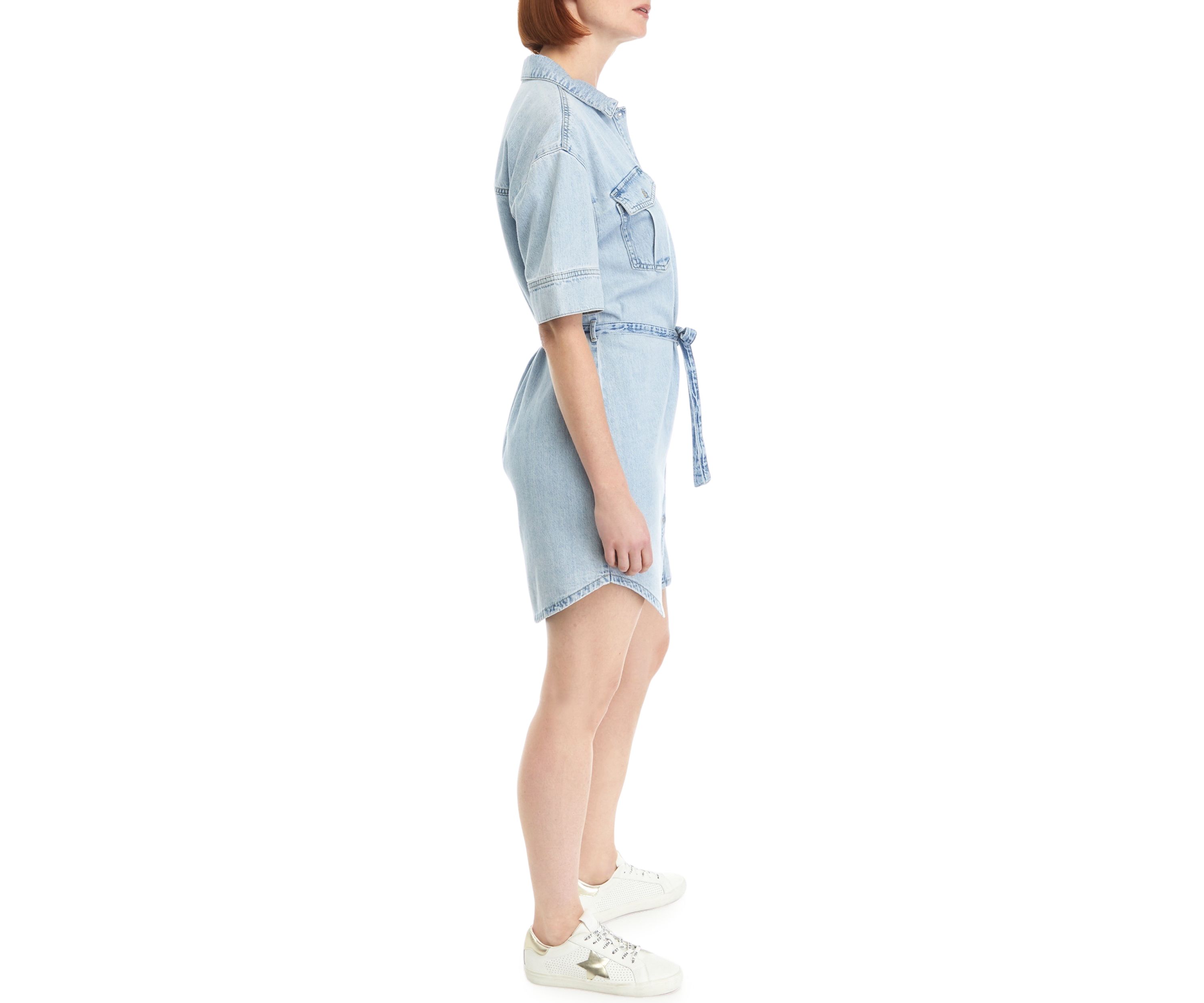 Womens Short Sleeve Tie Front Denim Shirtdress