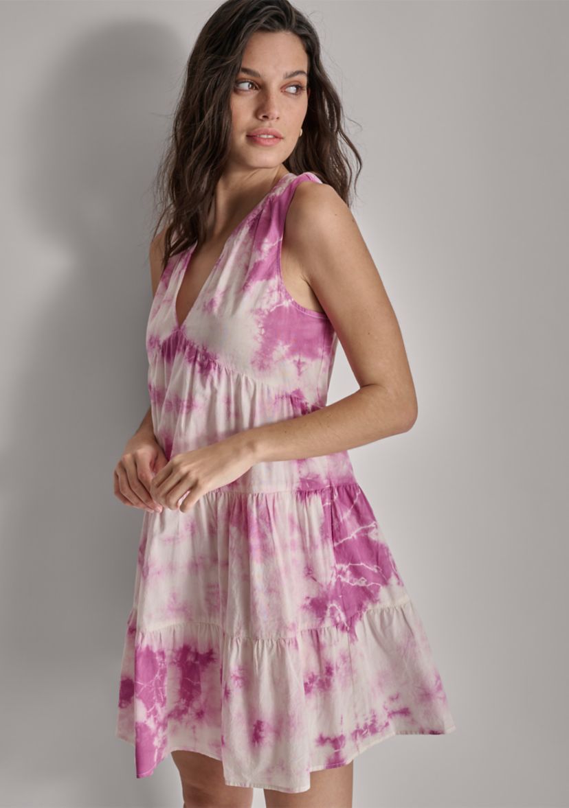 Womens Sleeveless Tiered V-Neck Dress