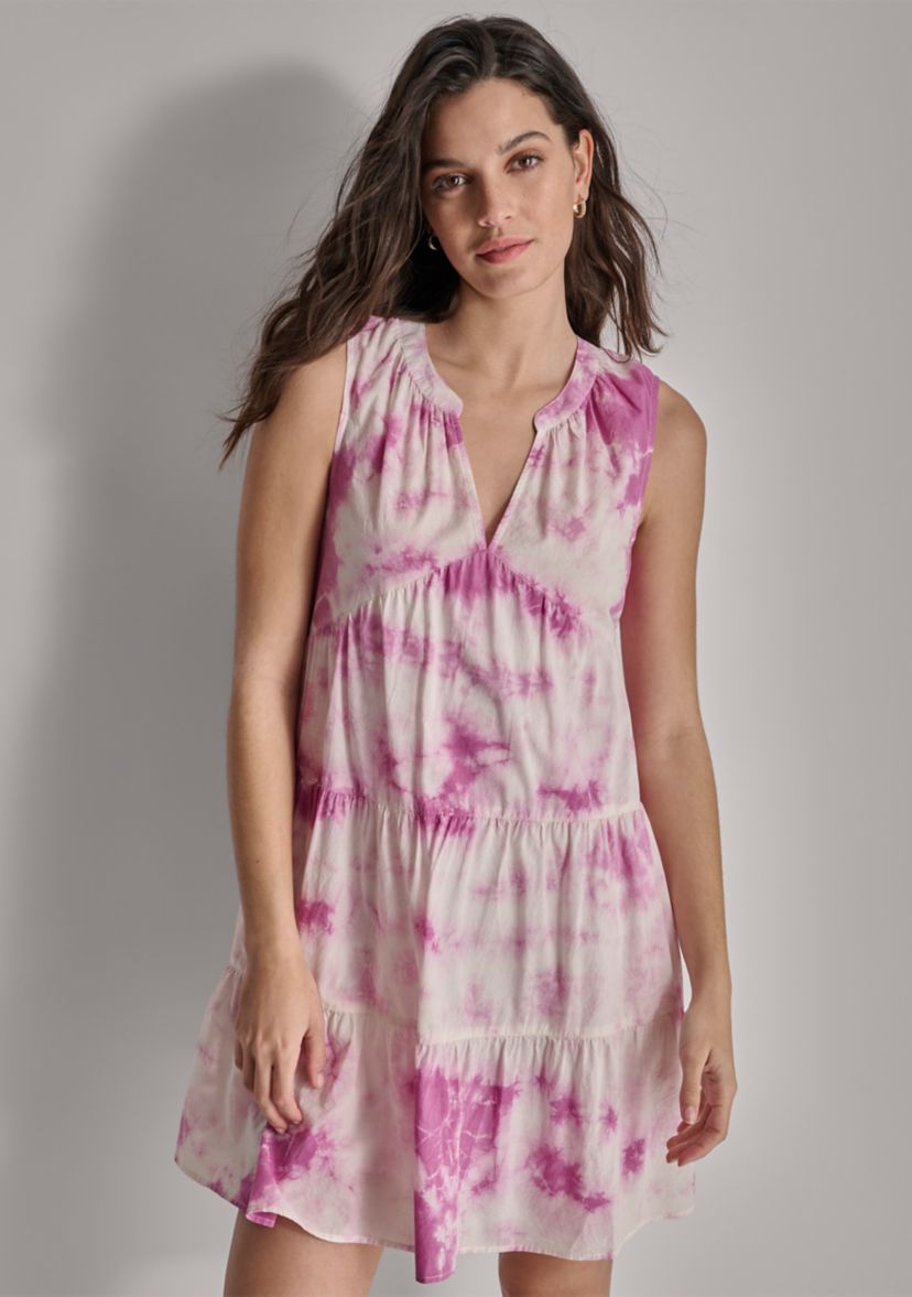 Womens Sleeveless Tiered V-Neck Dress