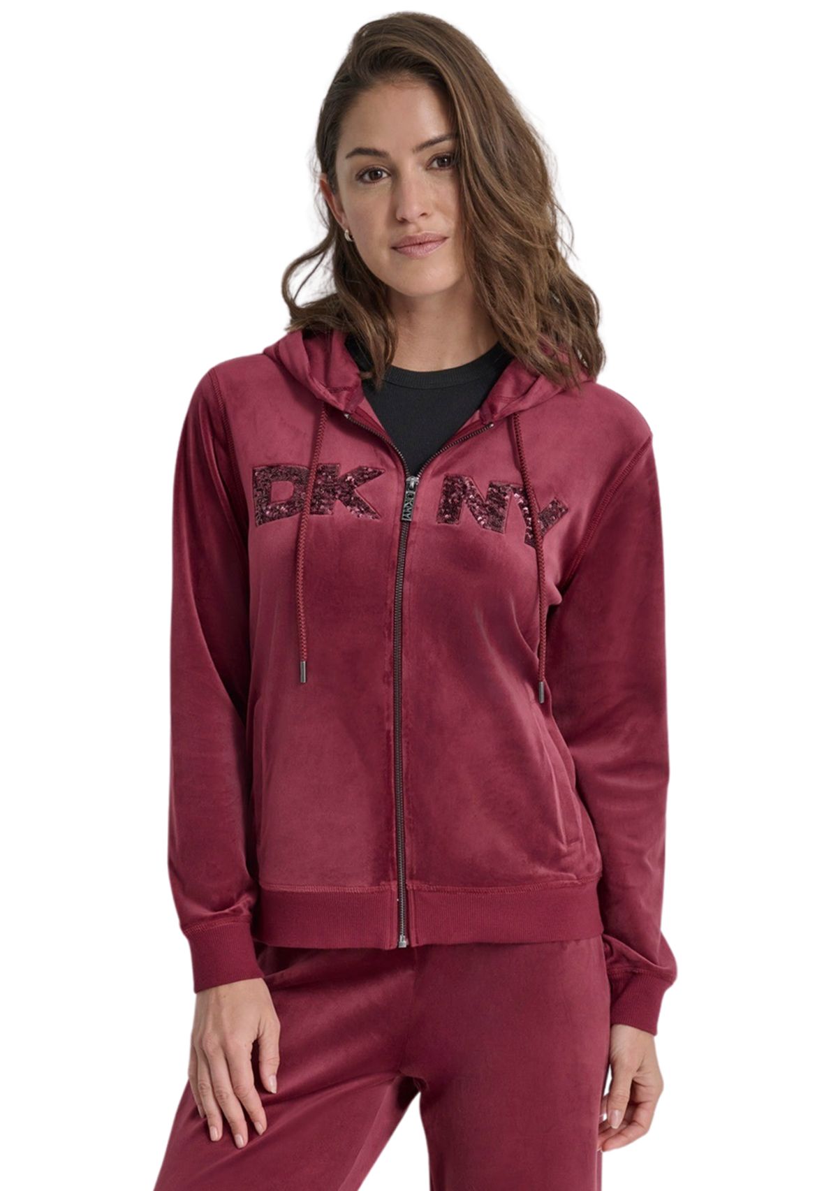 Womens Sequined Logo Velour Hoodie