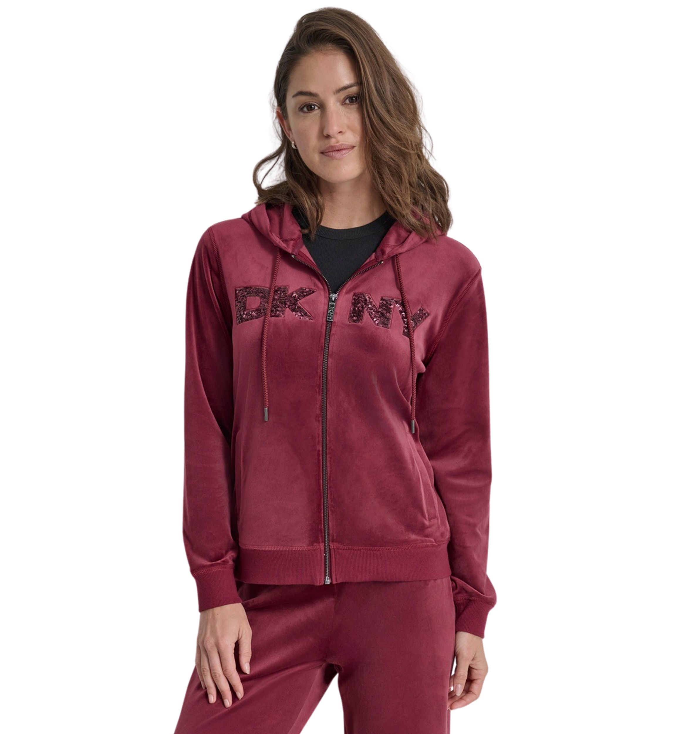 Womens Sequined Logo Velour Hoodie