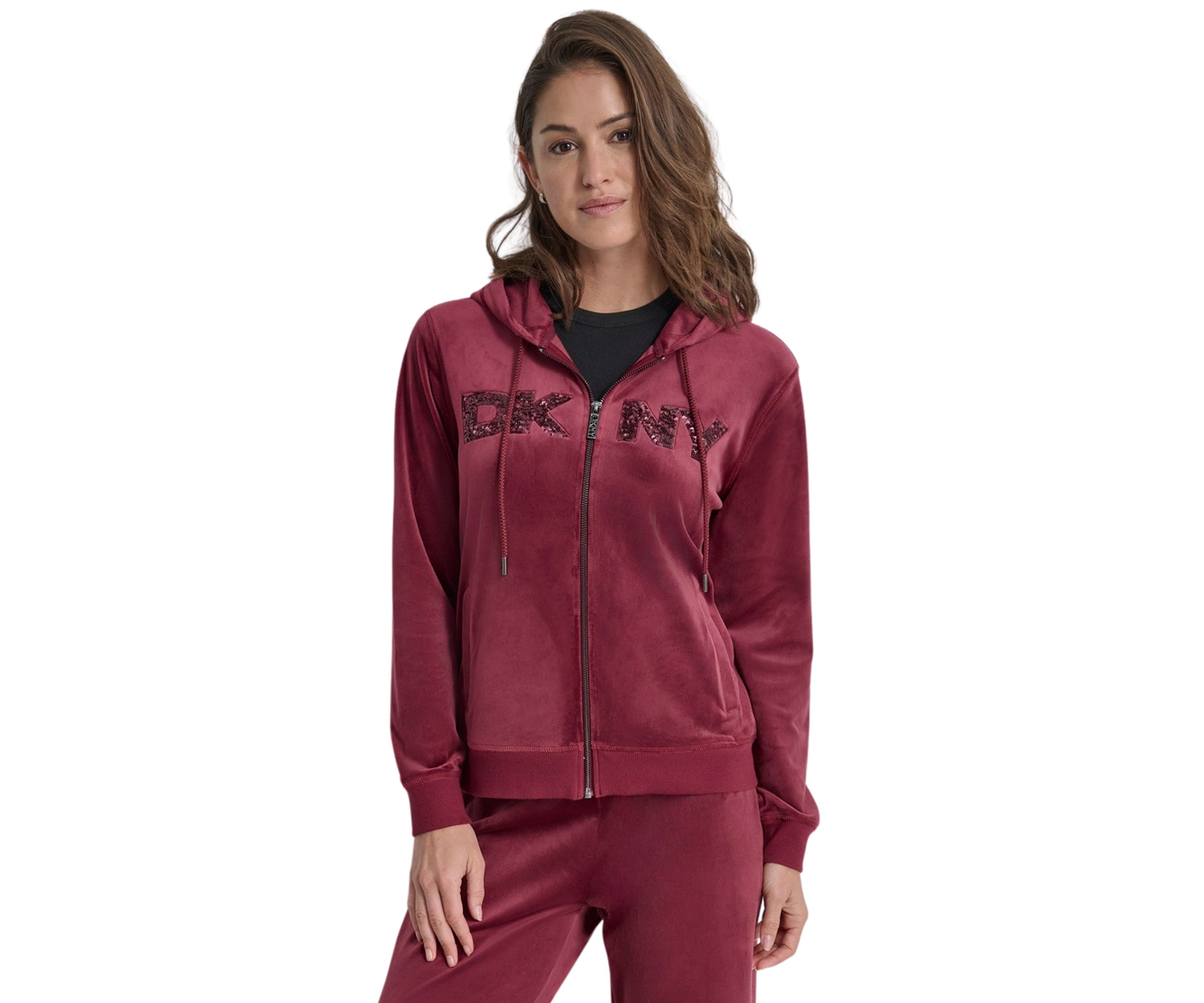 Womens Sequined Logo Velour Hoodie