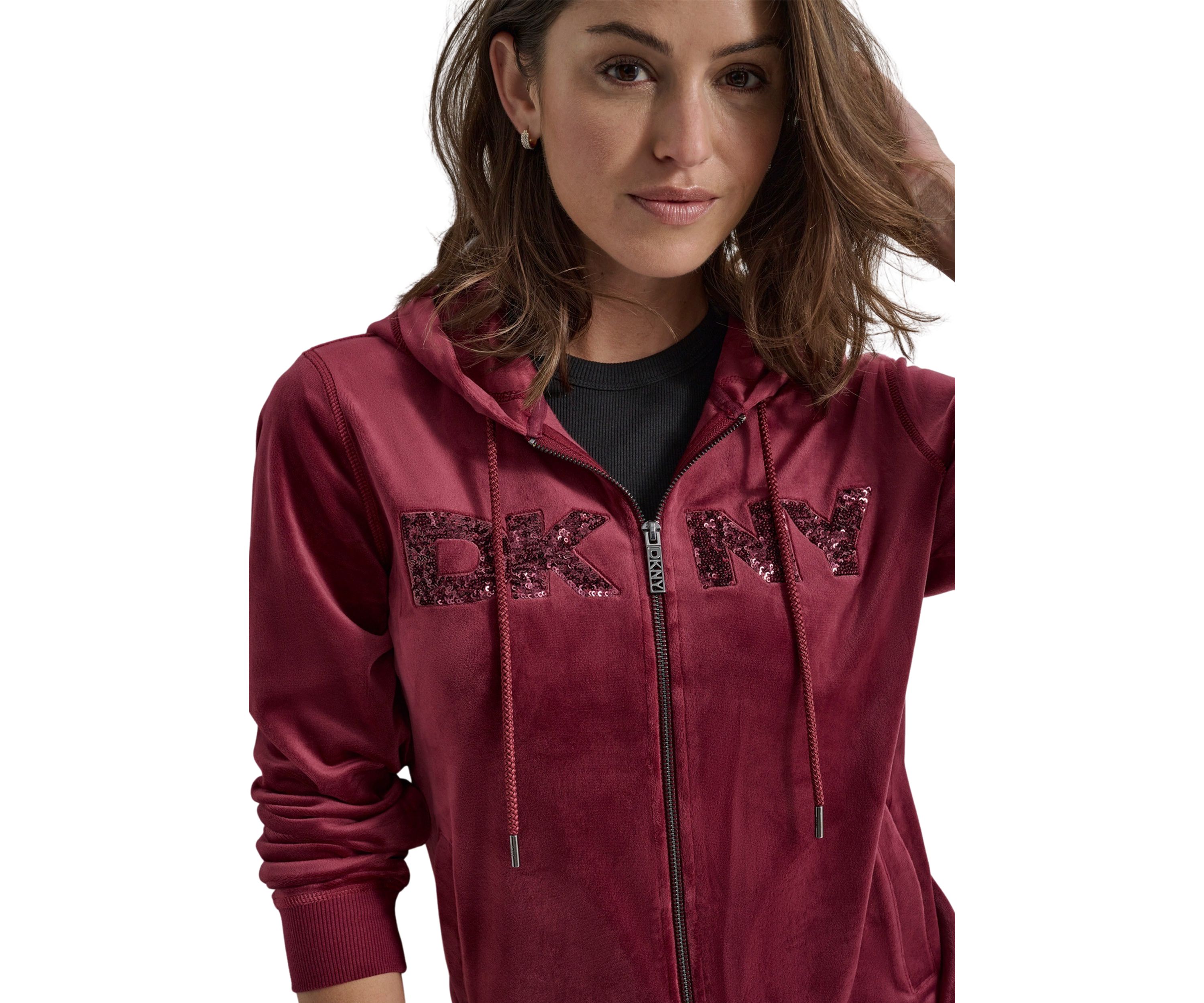 Womens Sequined Logo Velour Hoodie