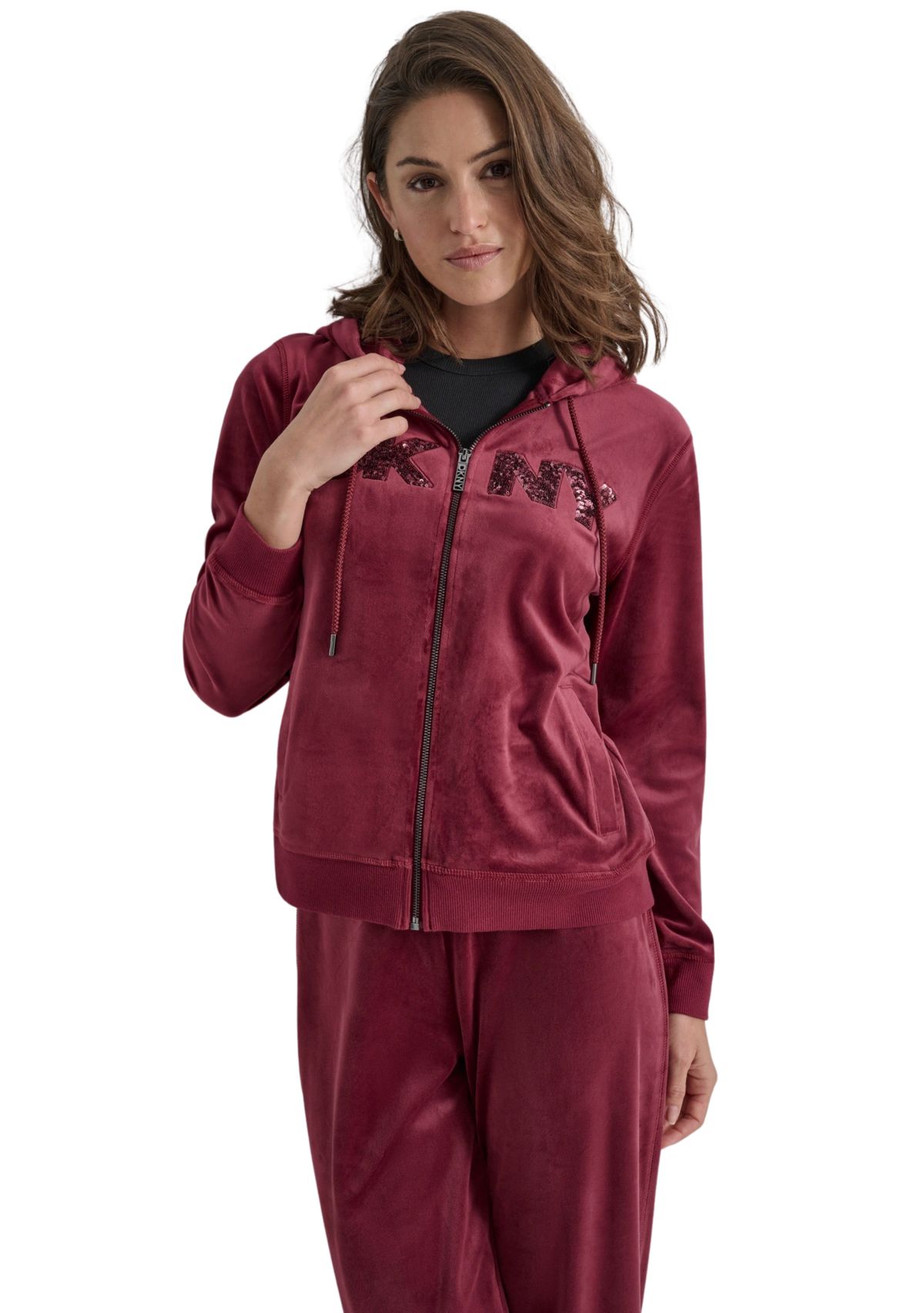 Womens Sequined Logo Velour Hoodie