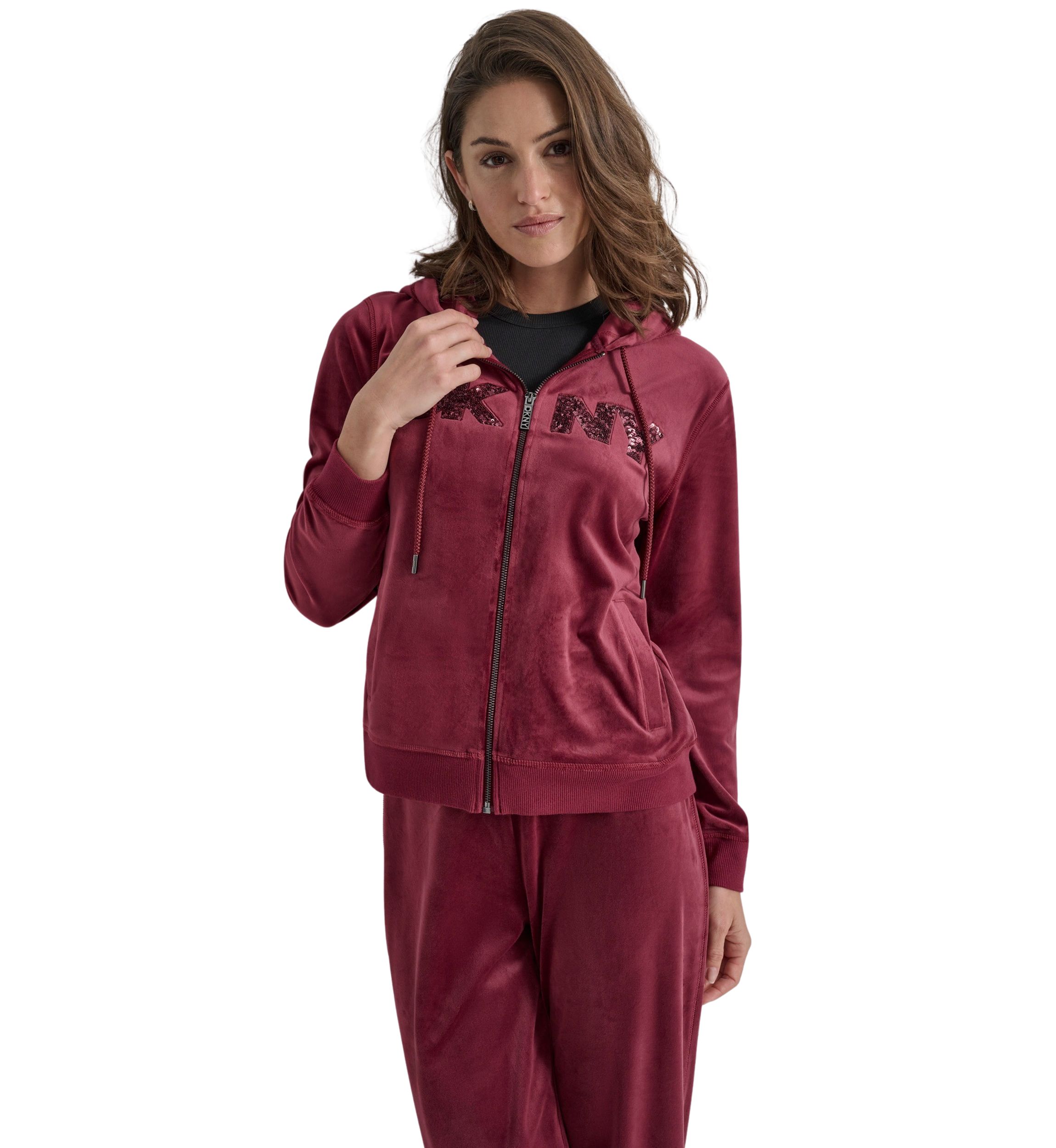 Womens Sequined Logo Velour Hoodie