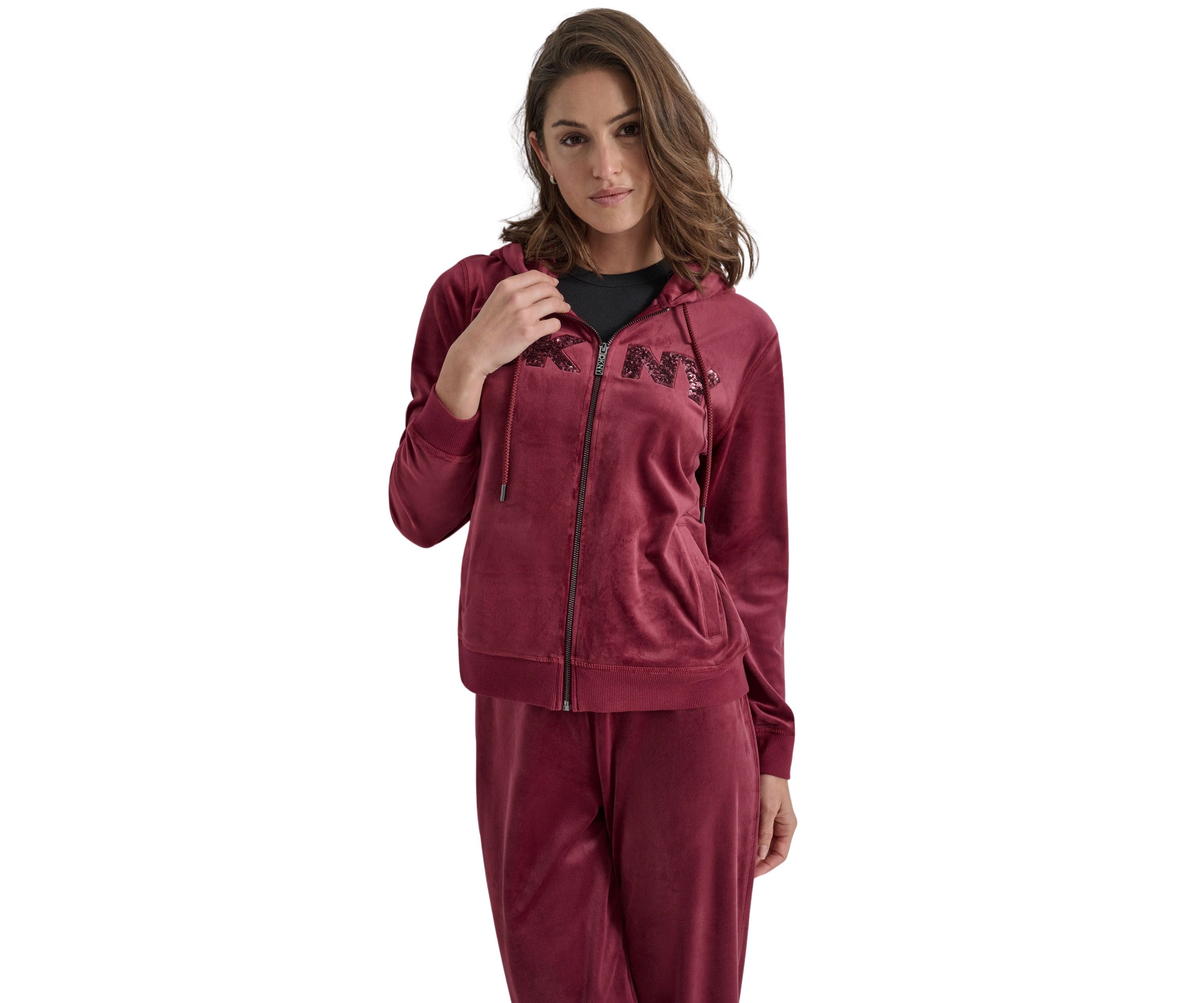 Womens Sequined Logo Velour Hoodie