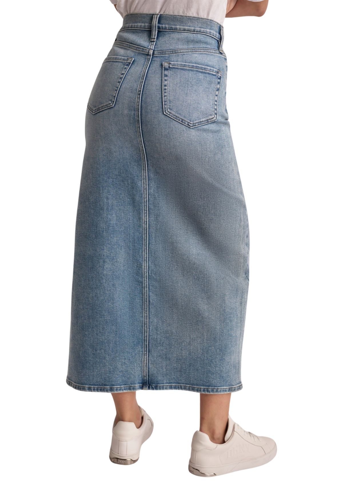 Womens Slit Front Denim Midi Skirt
