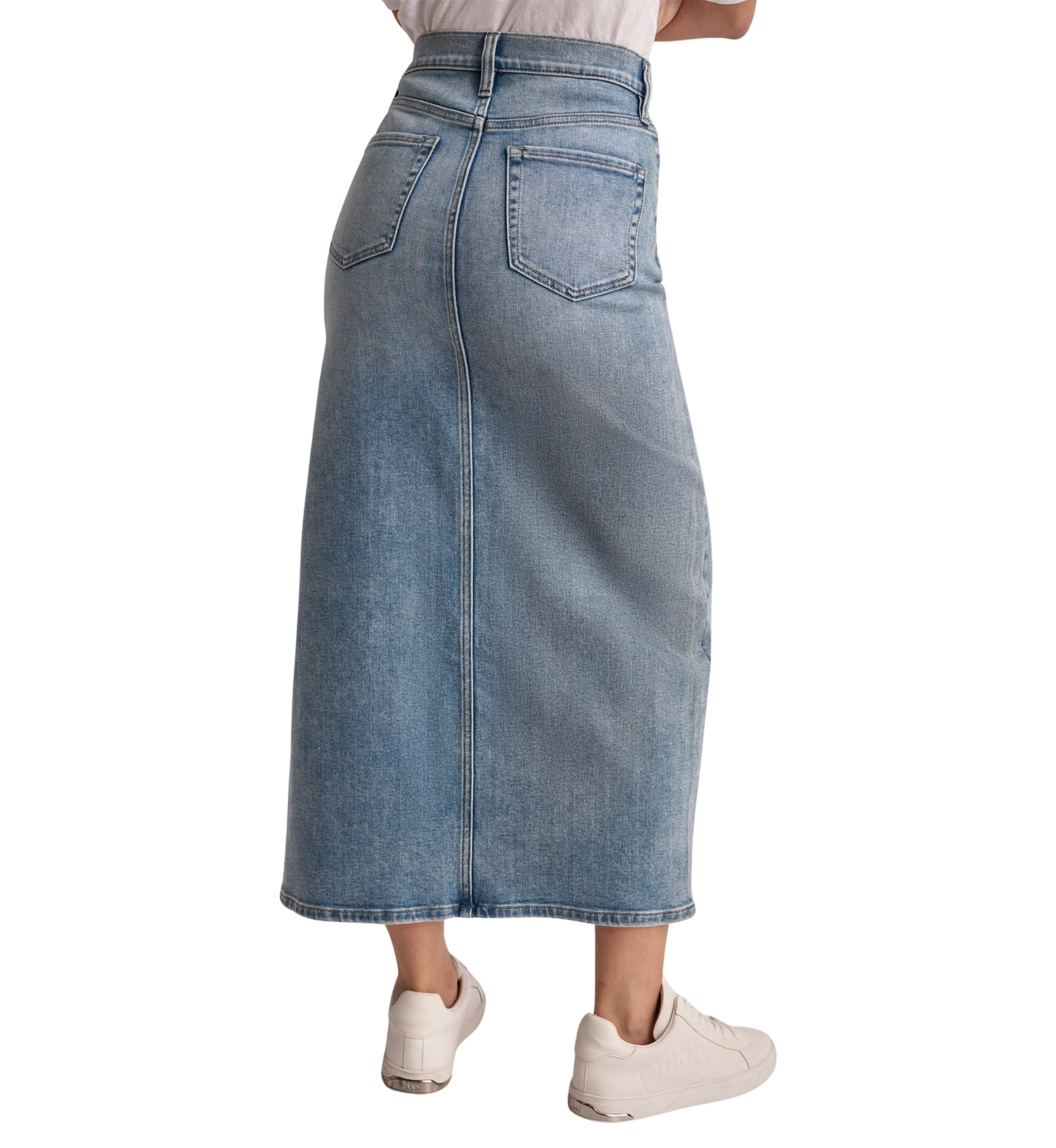 Womens Slit Front Denim Midi Skirt