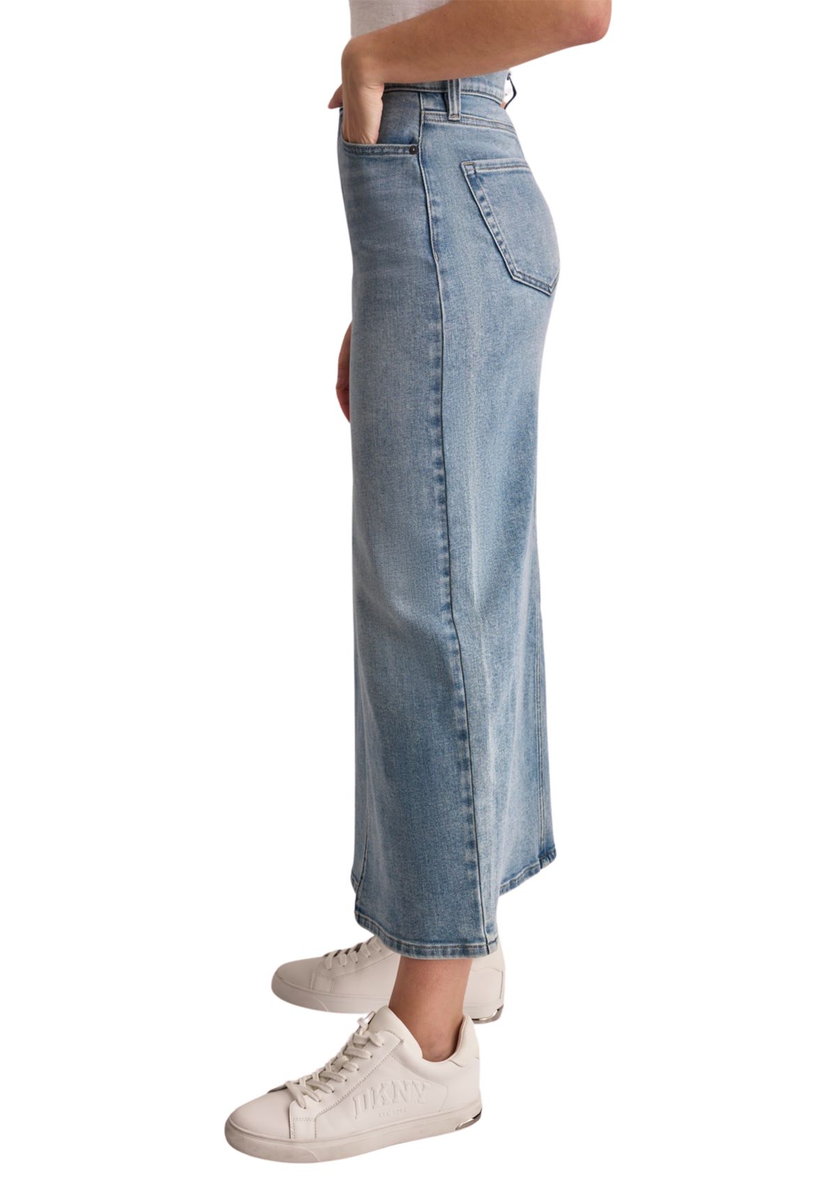 Womens Slit Front Denim Midi Skirt