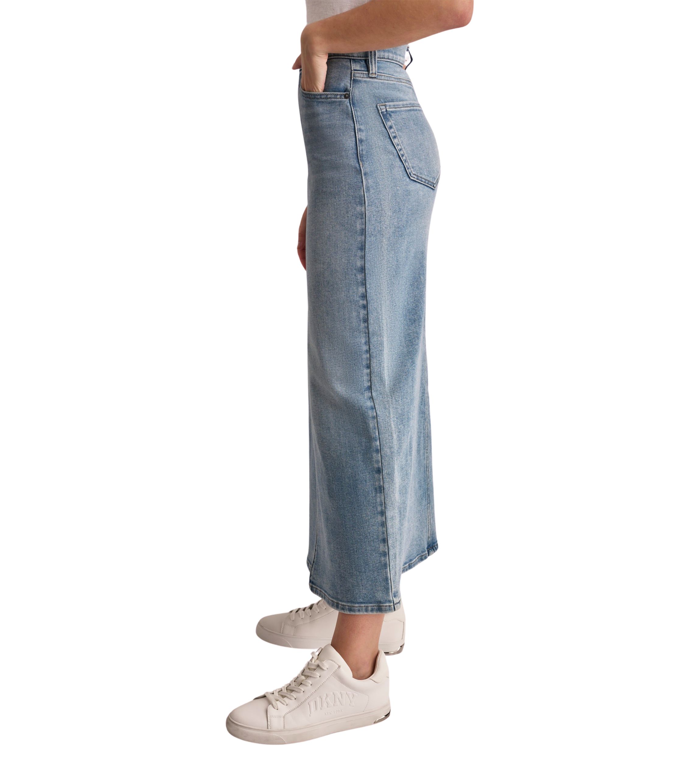 Womens Slit Front Denim Midi Skirt