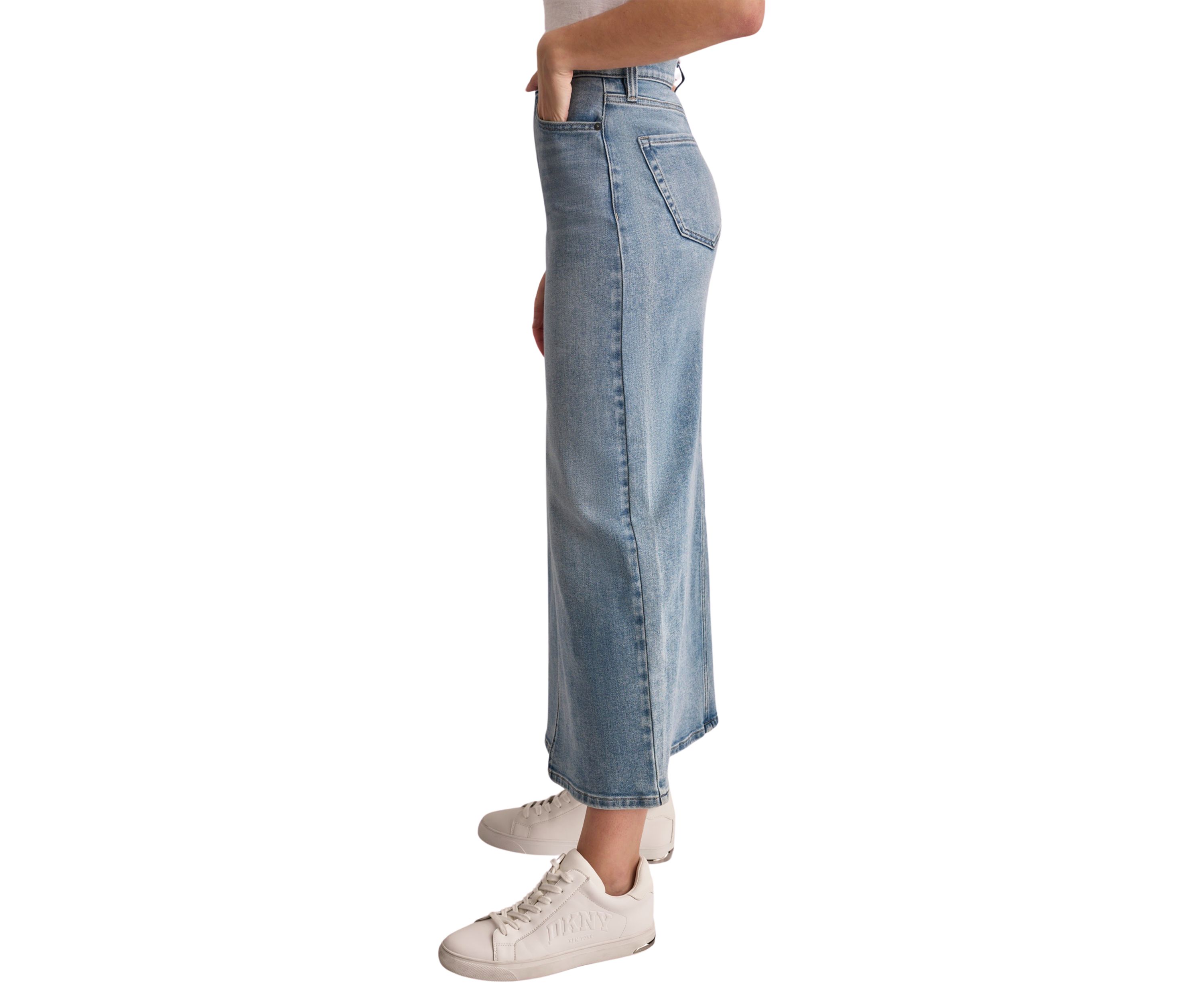 Womens Slit Front Denim Midi Skirt