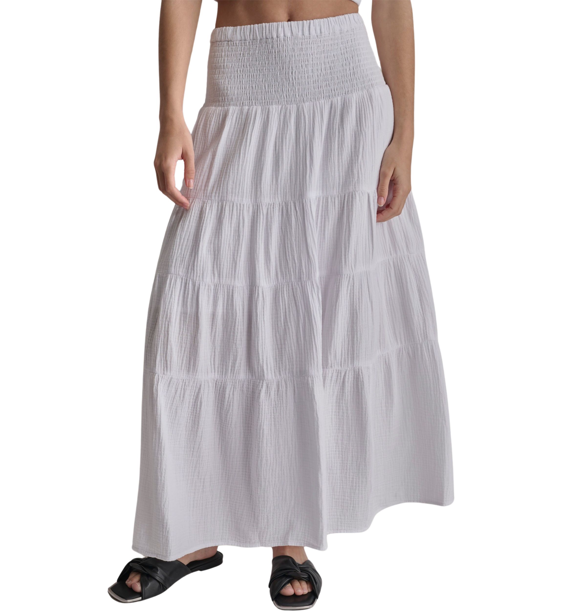 Womens Smocked Tiered Midi Skirt