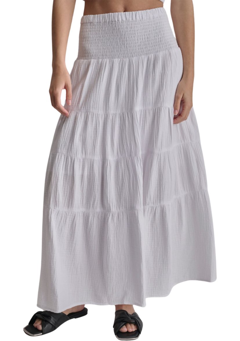 Womens Smocked Tiered Midi Skirt