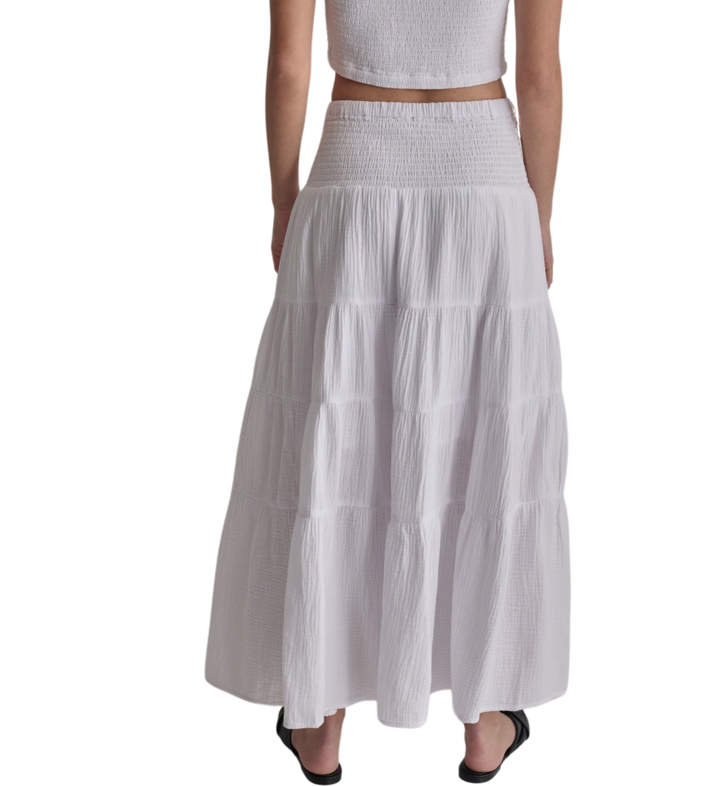 Womens Smocked Tiered Midi Skirt