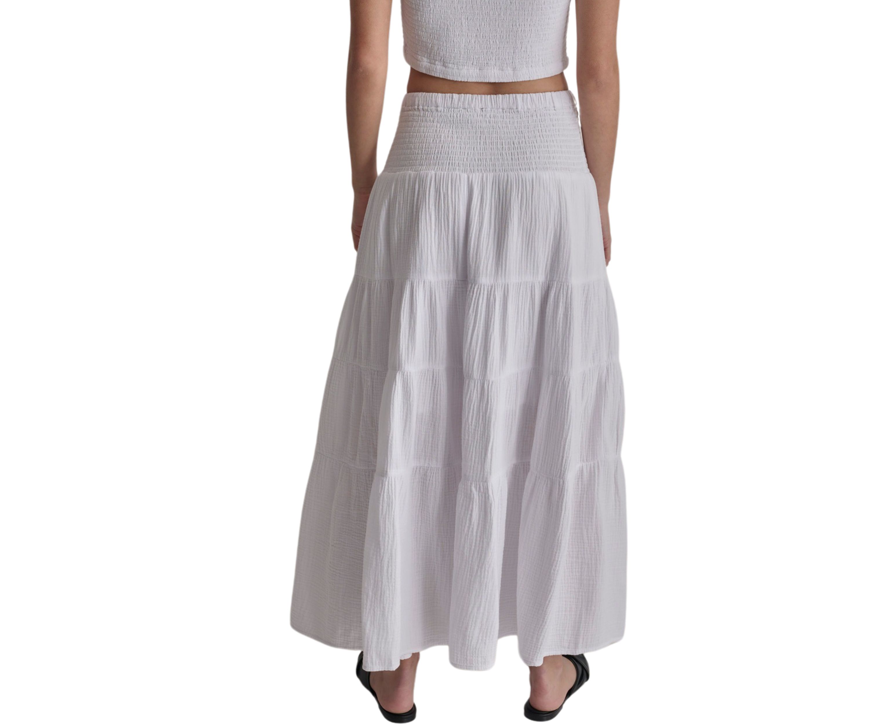 Womens Smocked Tiered Midi Skirt