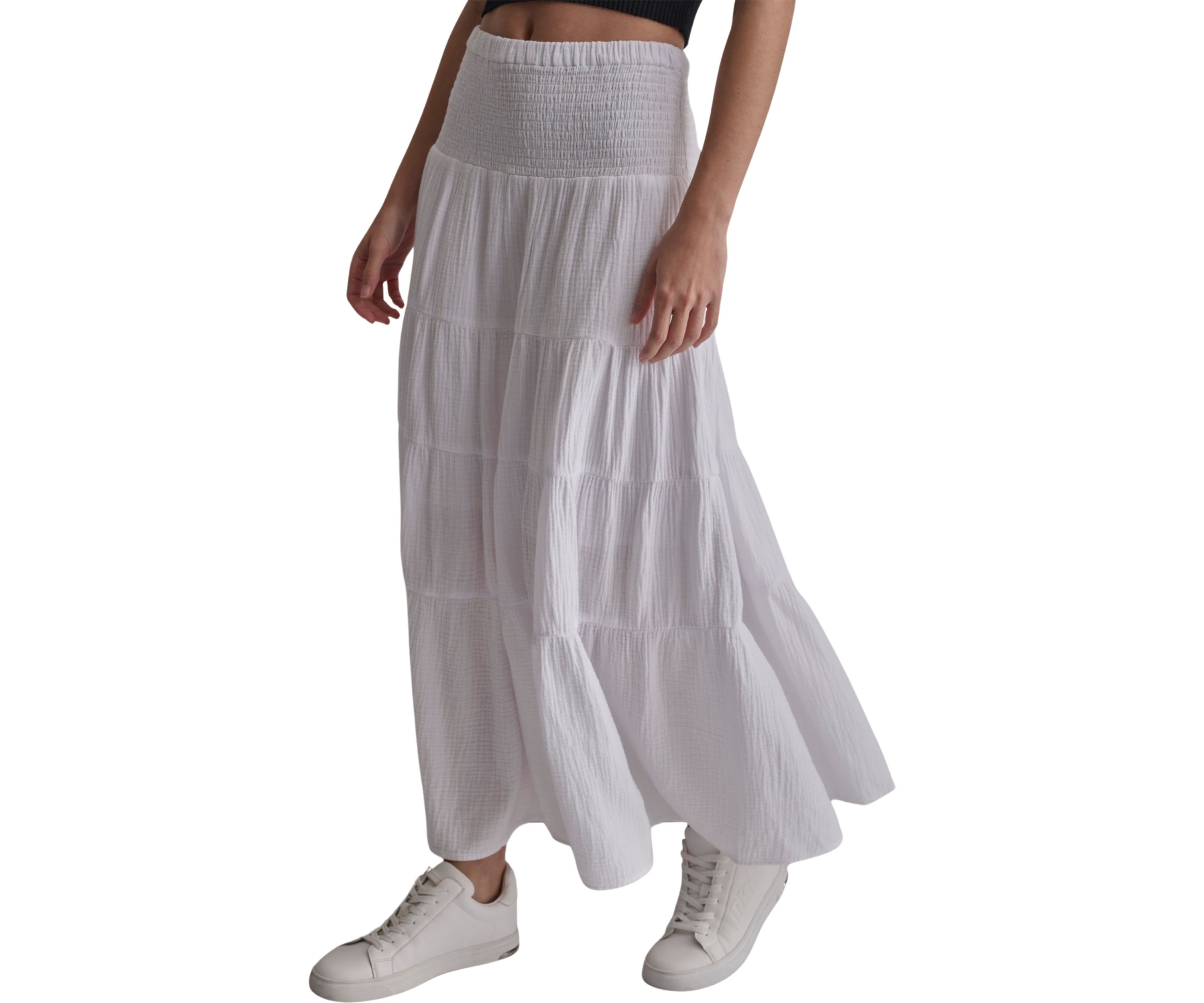 Womens Smocked Tiered Midi Skirt