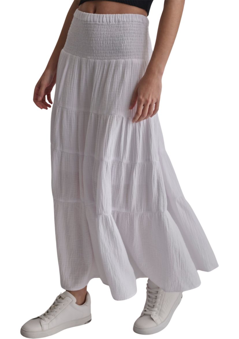 Womens Smocked Tiered Midi Skirt