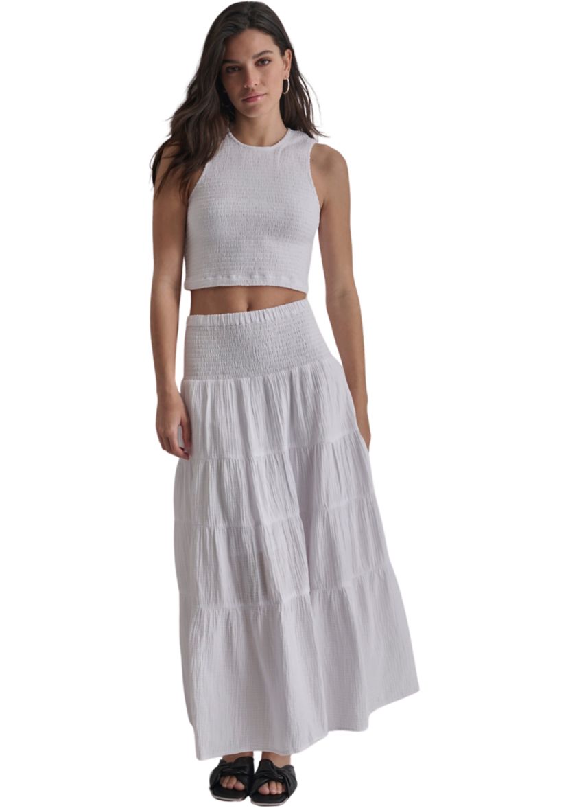 Womens Smocked Tiered Midi Skirt