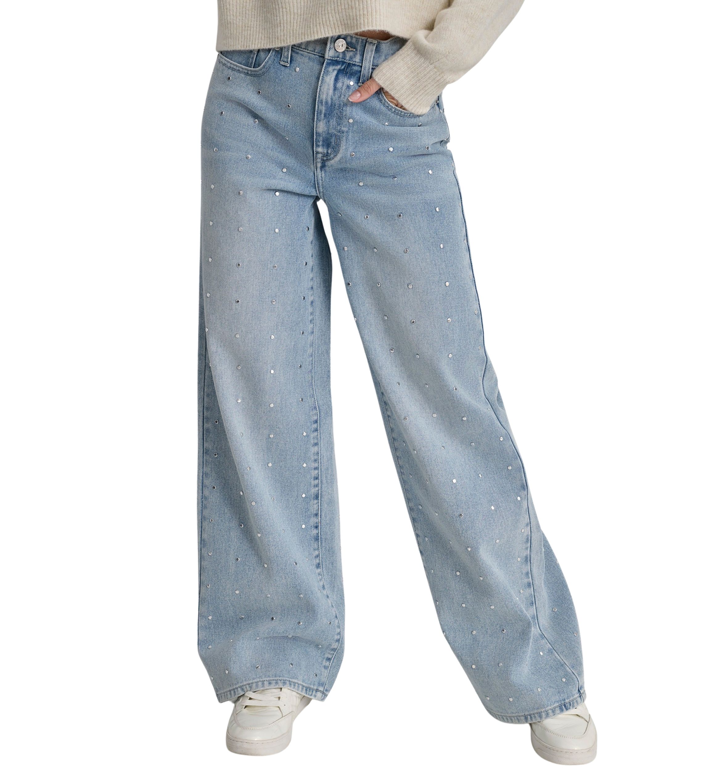 Womens Embellished Wide Leg Jeans
