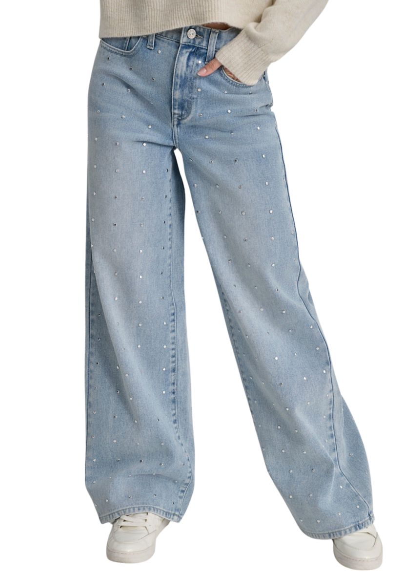 Womens Embellished Wide Leg Jeans