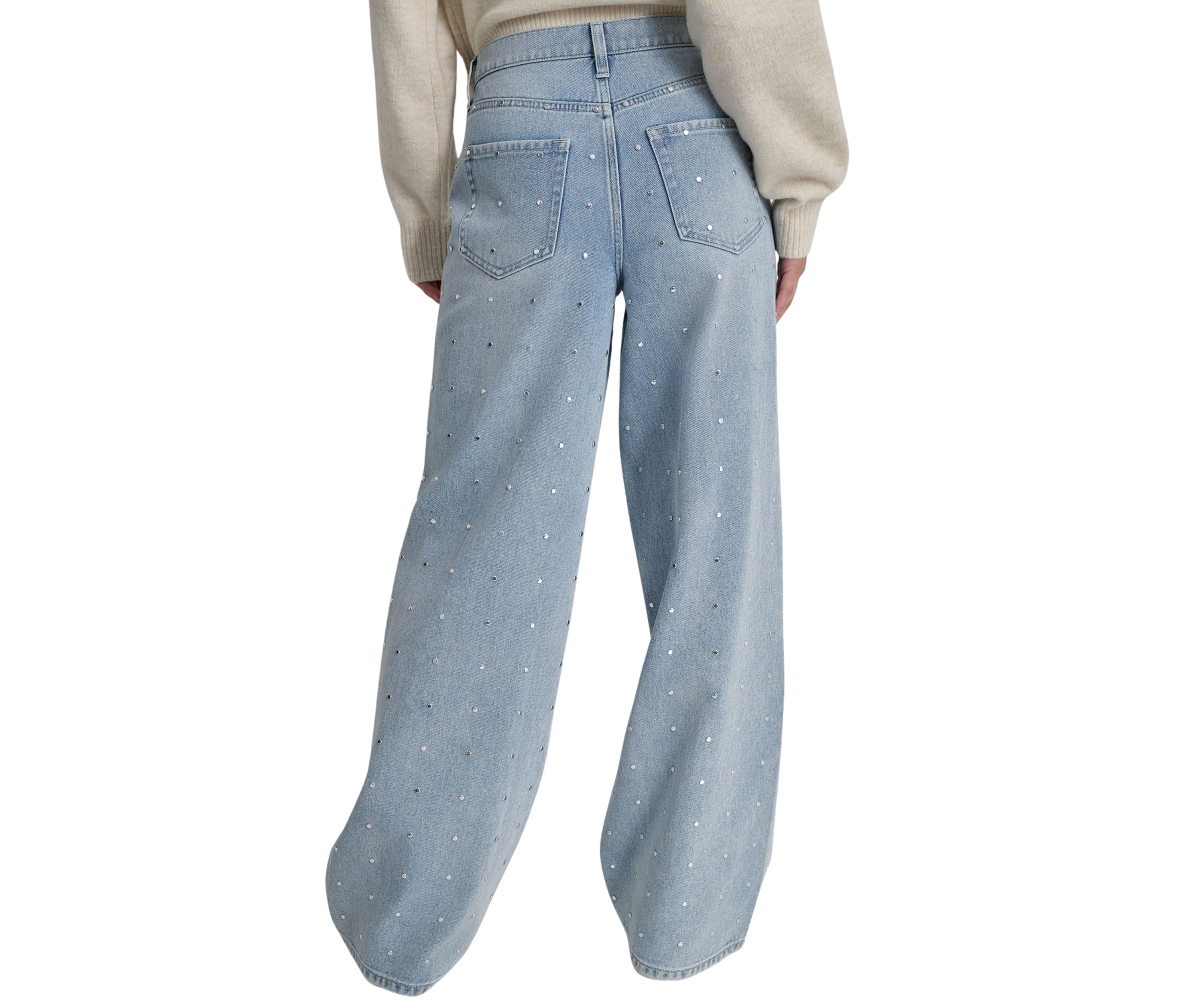 Womens Embellished Wide Leg Jeans