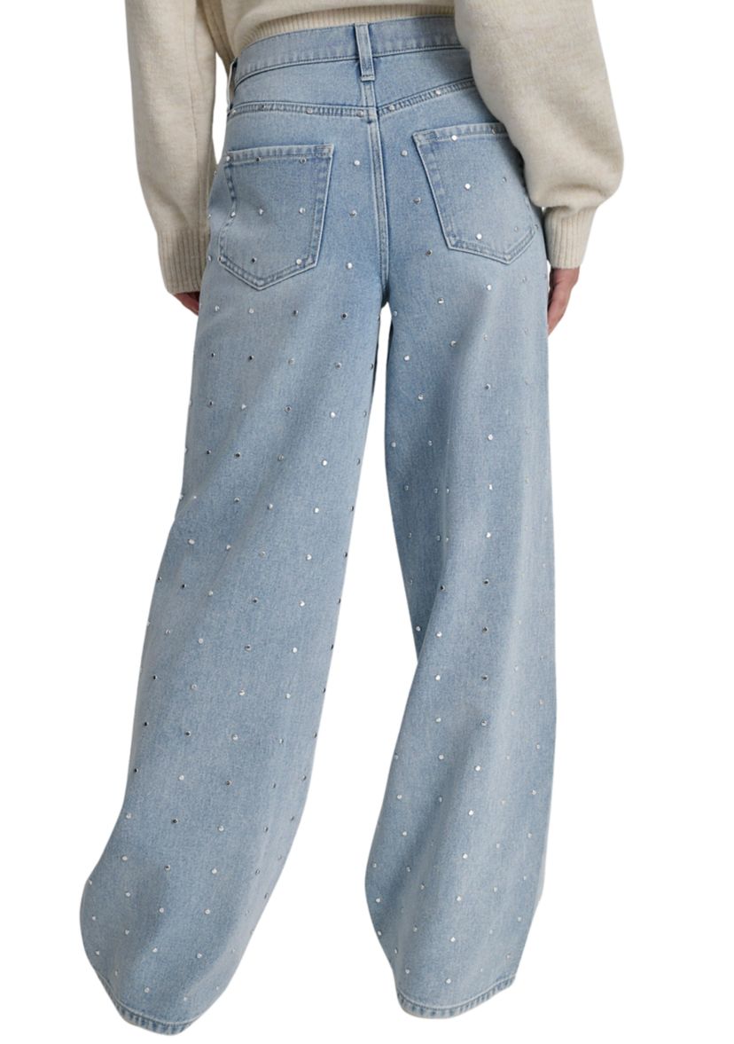 Womens Embellished Wide Leg Jeans