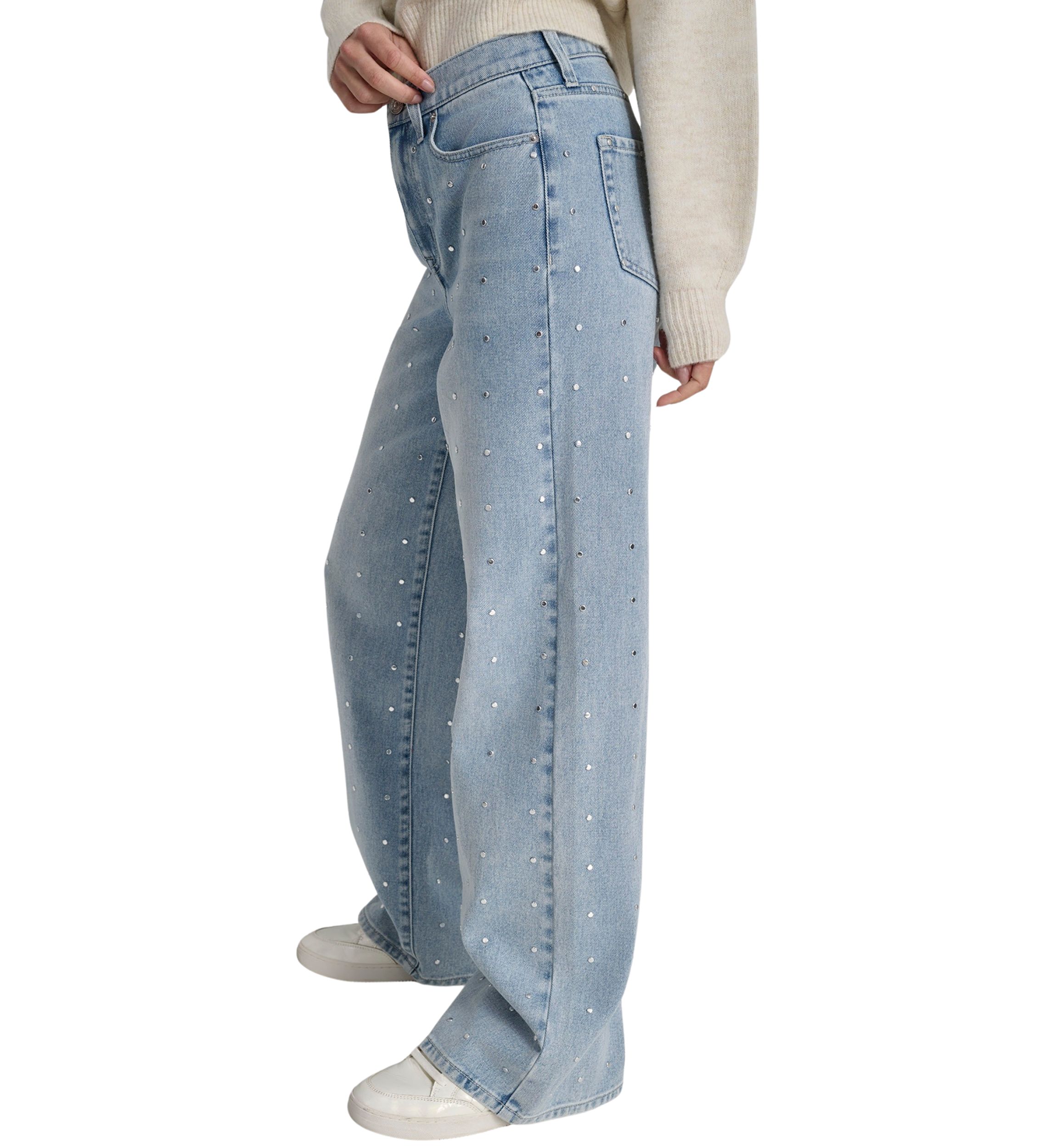 Womens Embellished Wide Leg Jeans