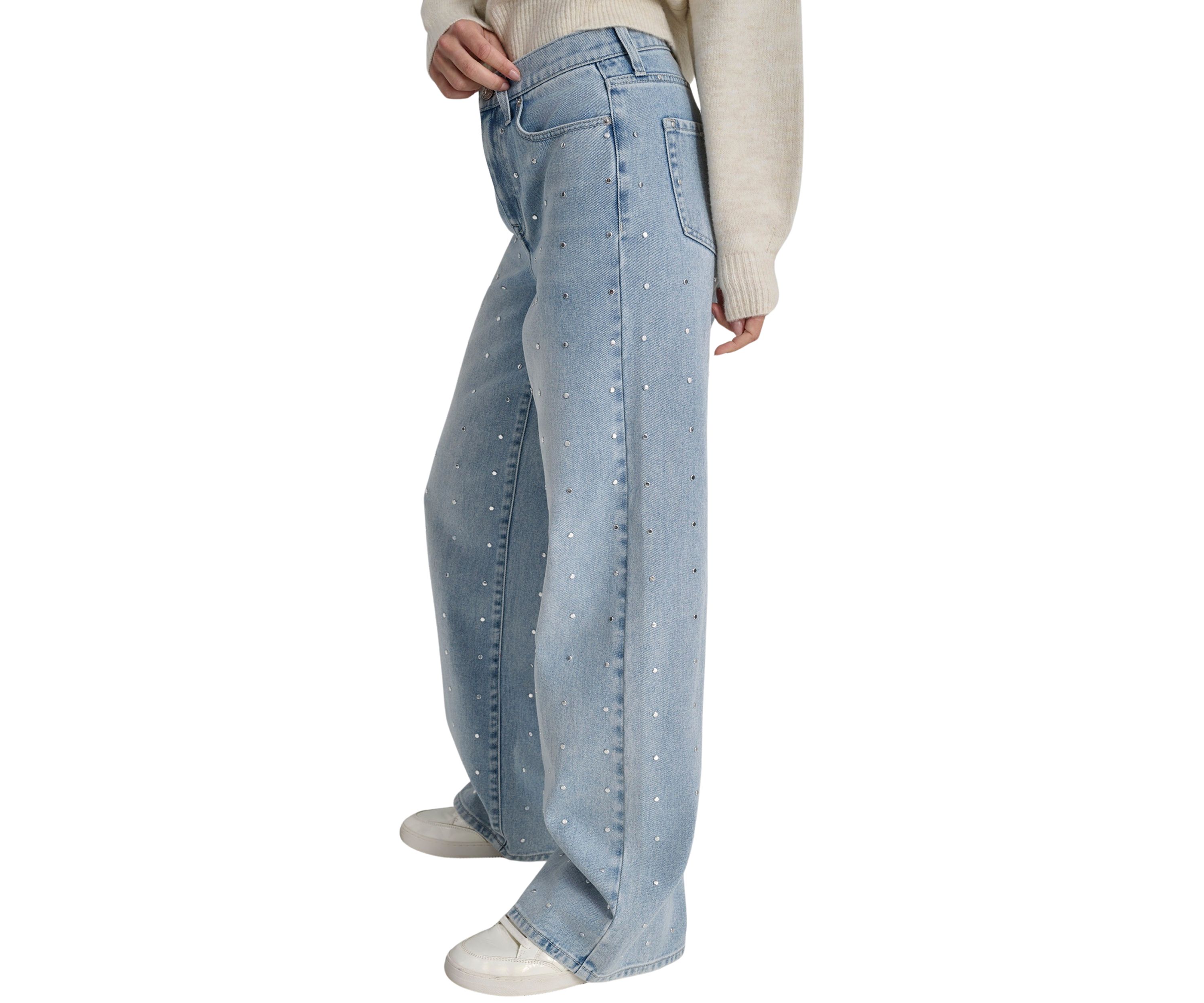 Womens Embellished Wide Leg Jeans