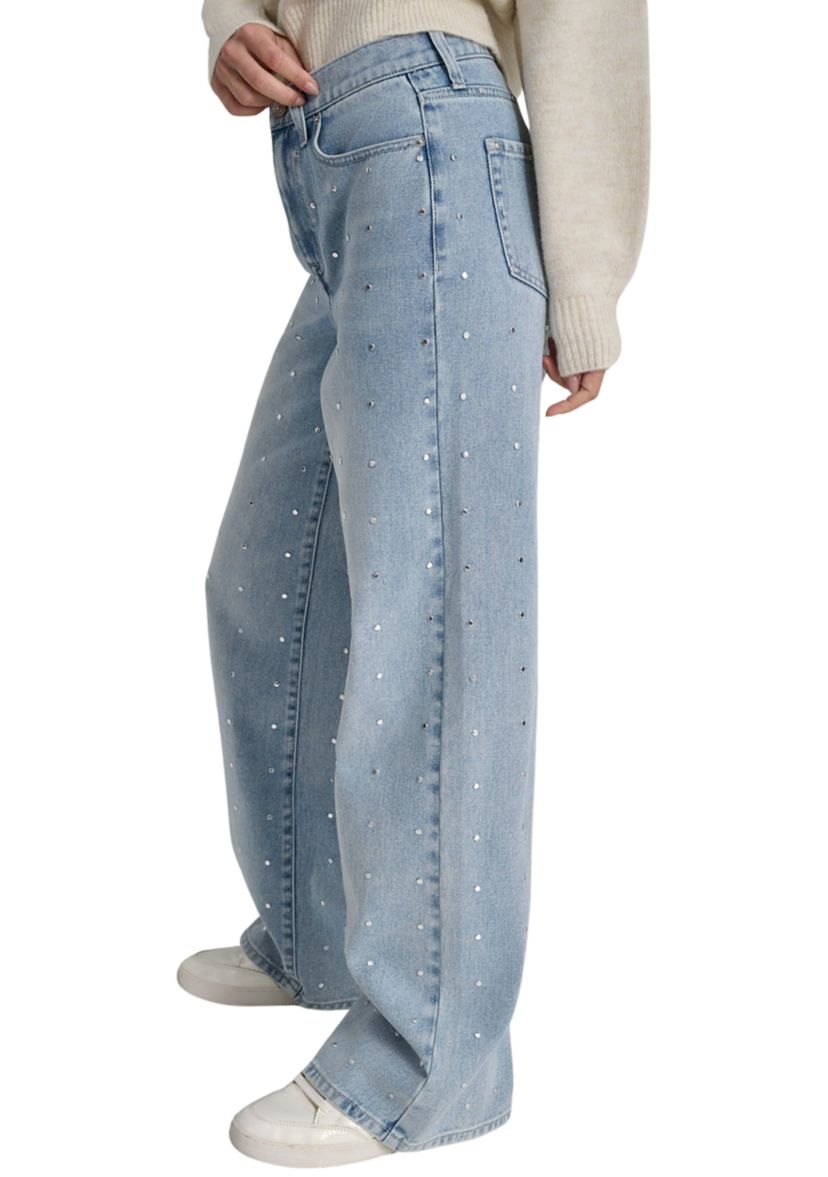 Womens Embellished Wide Leg Jeans